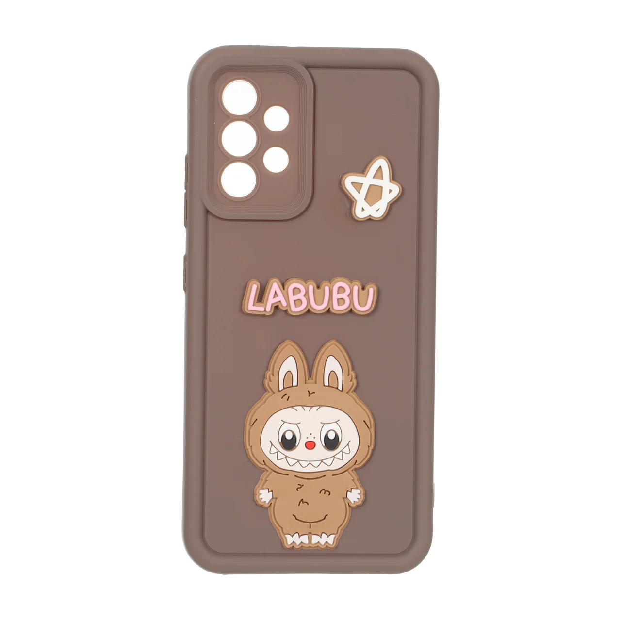 قاب طرح عروسک برجسته Labubu محافظ لنزدار قهوه‌ای مناسب برای سامسونگ گلکسی A32 4G