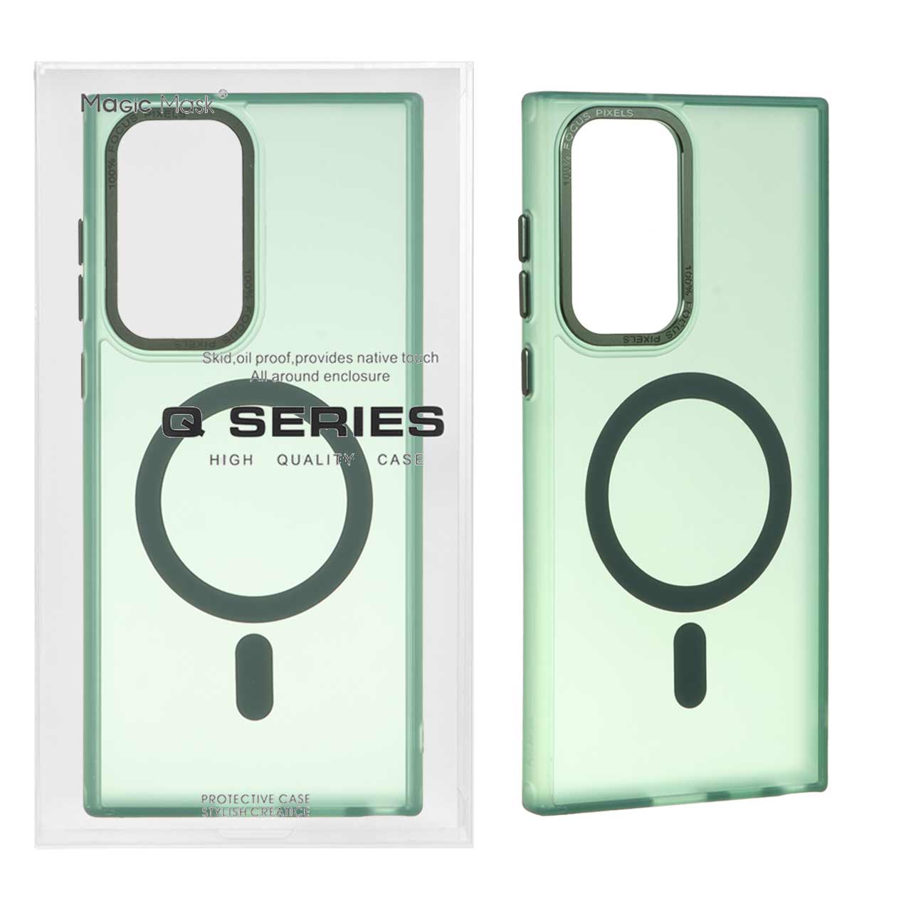 قاب طرح Focus Pixels لنز آلومینیومی مات مگ سیف سبز مناسب برای سامسونگ گلکسی S22 اولترا