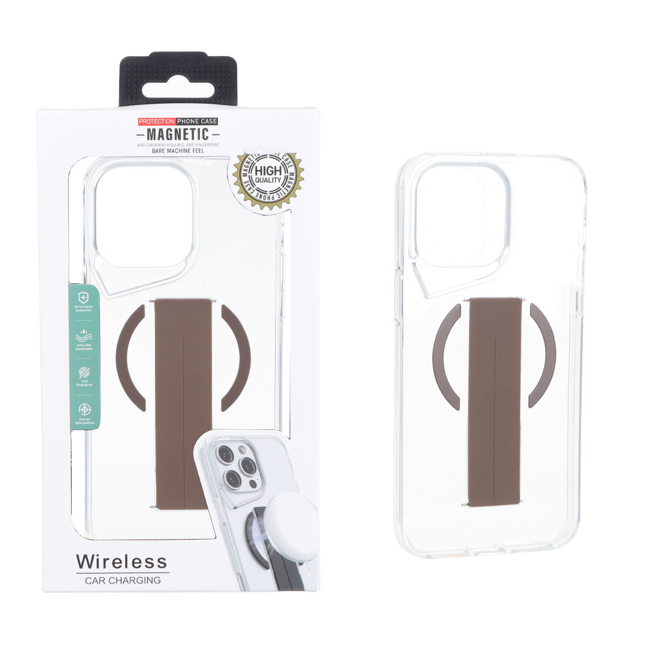 قاب ژله ای شفاف Magnetic فینگر بند سیلیکونی Apple iPhone 13 Pro Max - قهوه ای (پک دار)