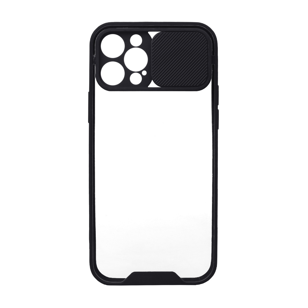 قاب کشویی پشت شفاف محافظ لنزدار Apple iPhone 12 Pro - مشکی