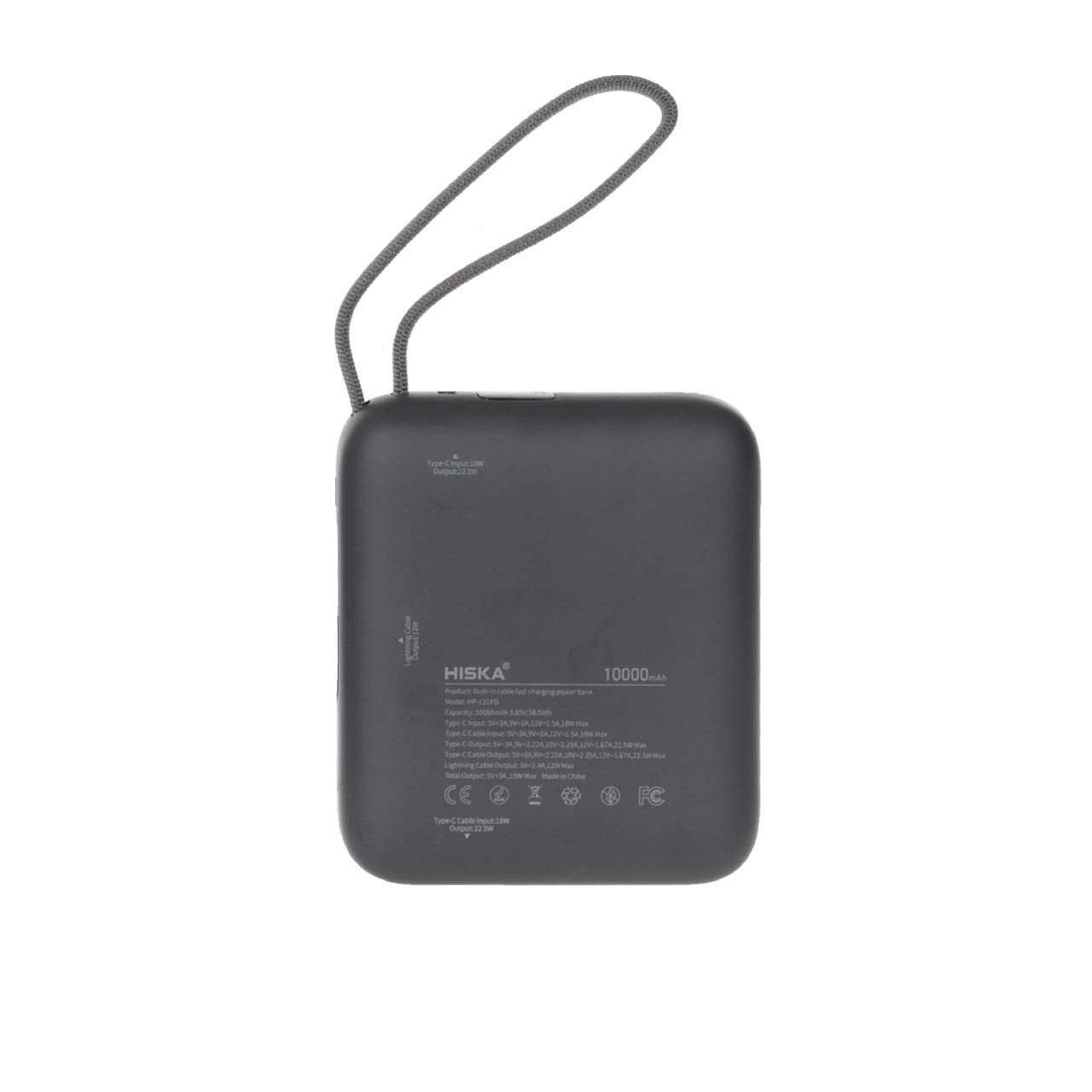 پاوربانک 22.5 وات 10000 میلی آمپر (PD و فست شارژ) Hiska مدل HP-131PD - خاکستری