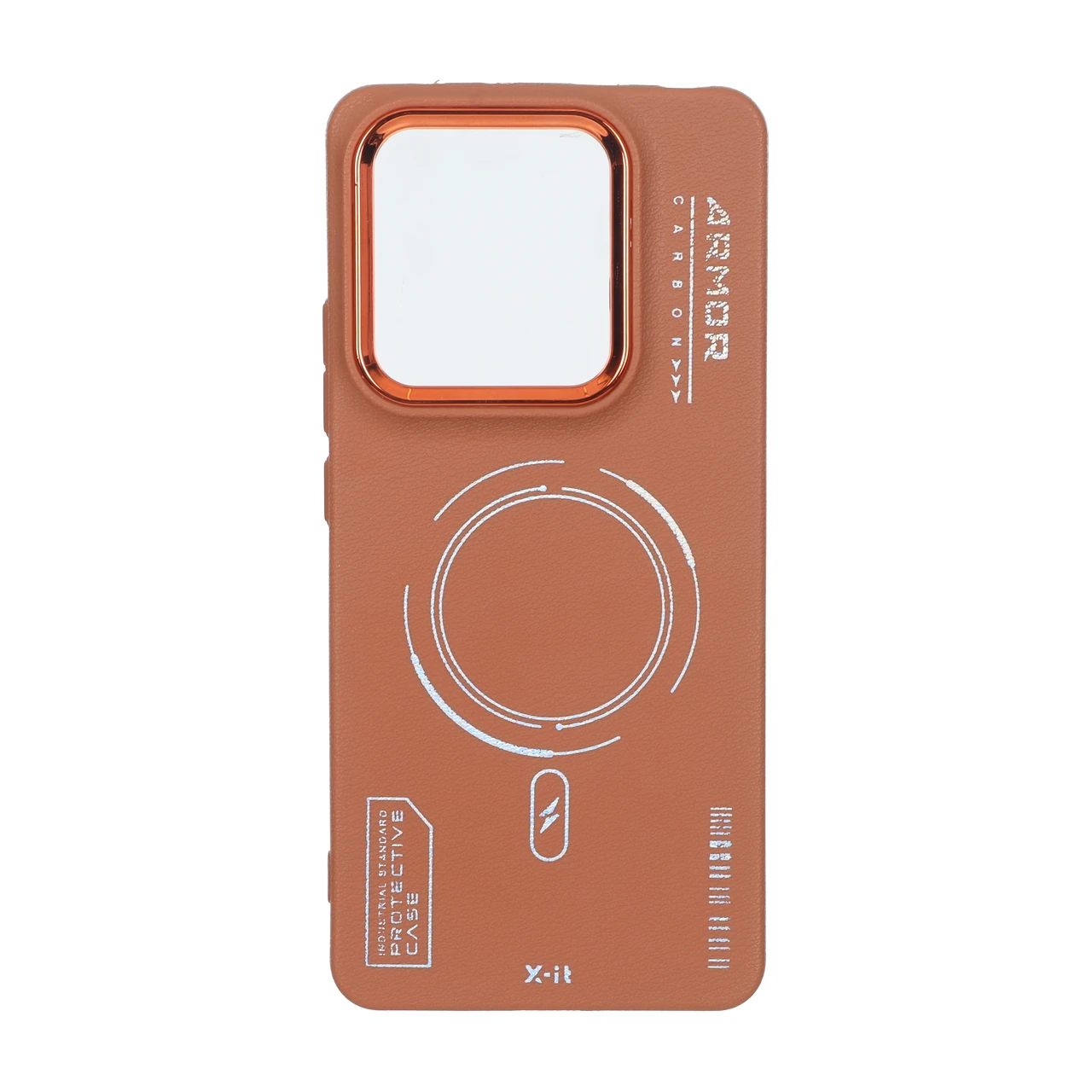 قاب Armor لنز متال Texture طرح مگ سیف Xiaomi Poco M7 Pro 5G - قهوه ای