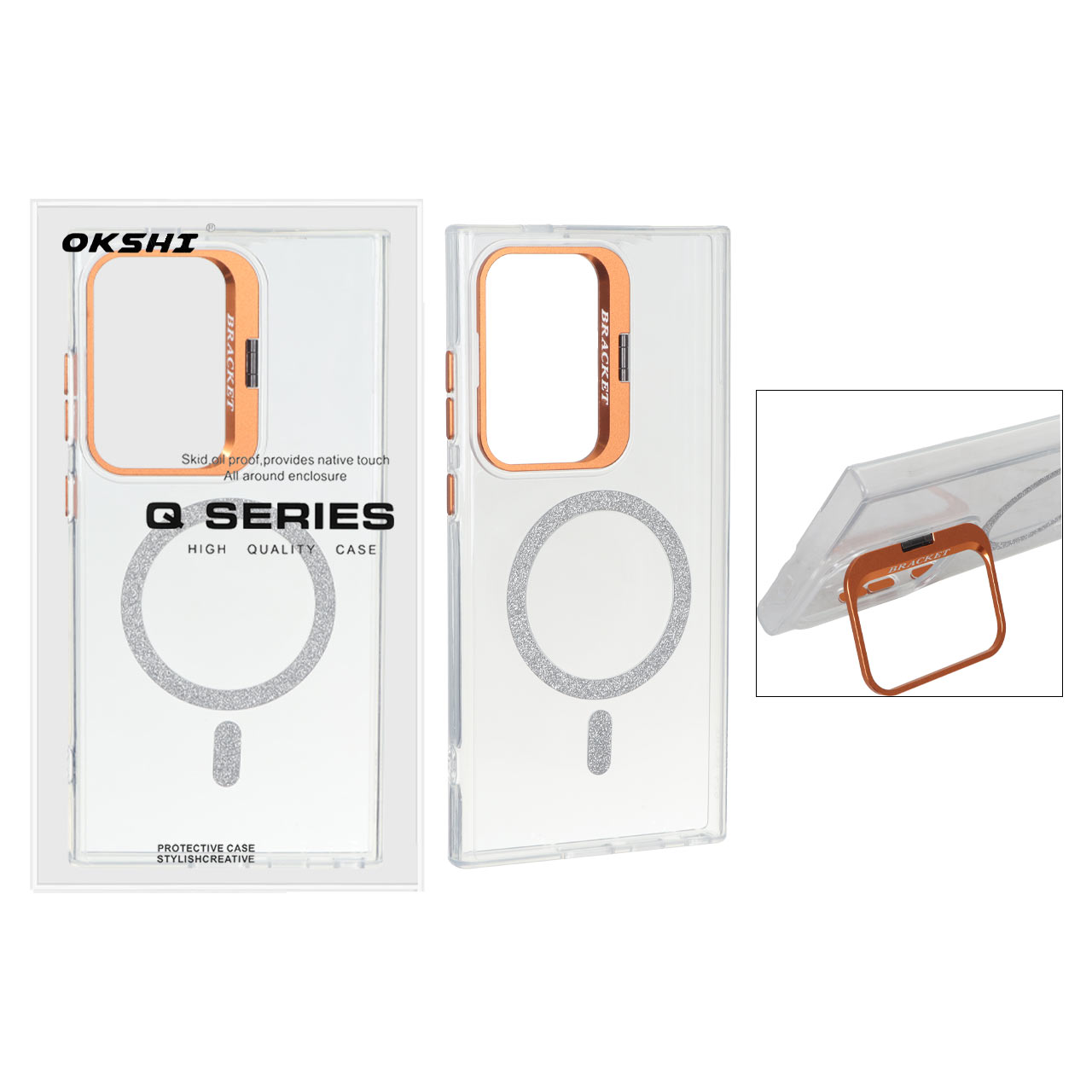 قاب Bracket شفاف Magsafe اکلیلی Samsung Galaxy S24 Ultra - نارنجی (پک دار)