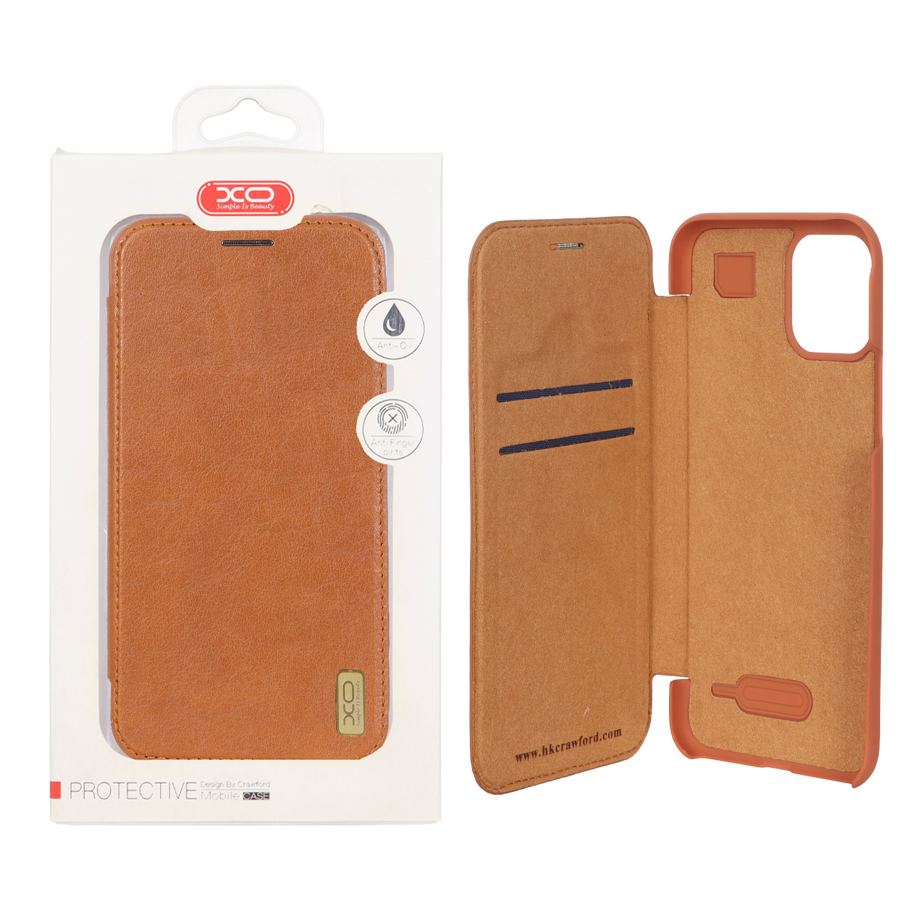 کیف چرمی XO طرح کتابی داخل مخمل عسلی مناسب برای آیفون 11 پرو
