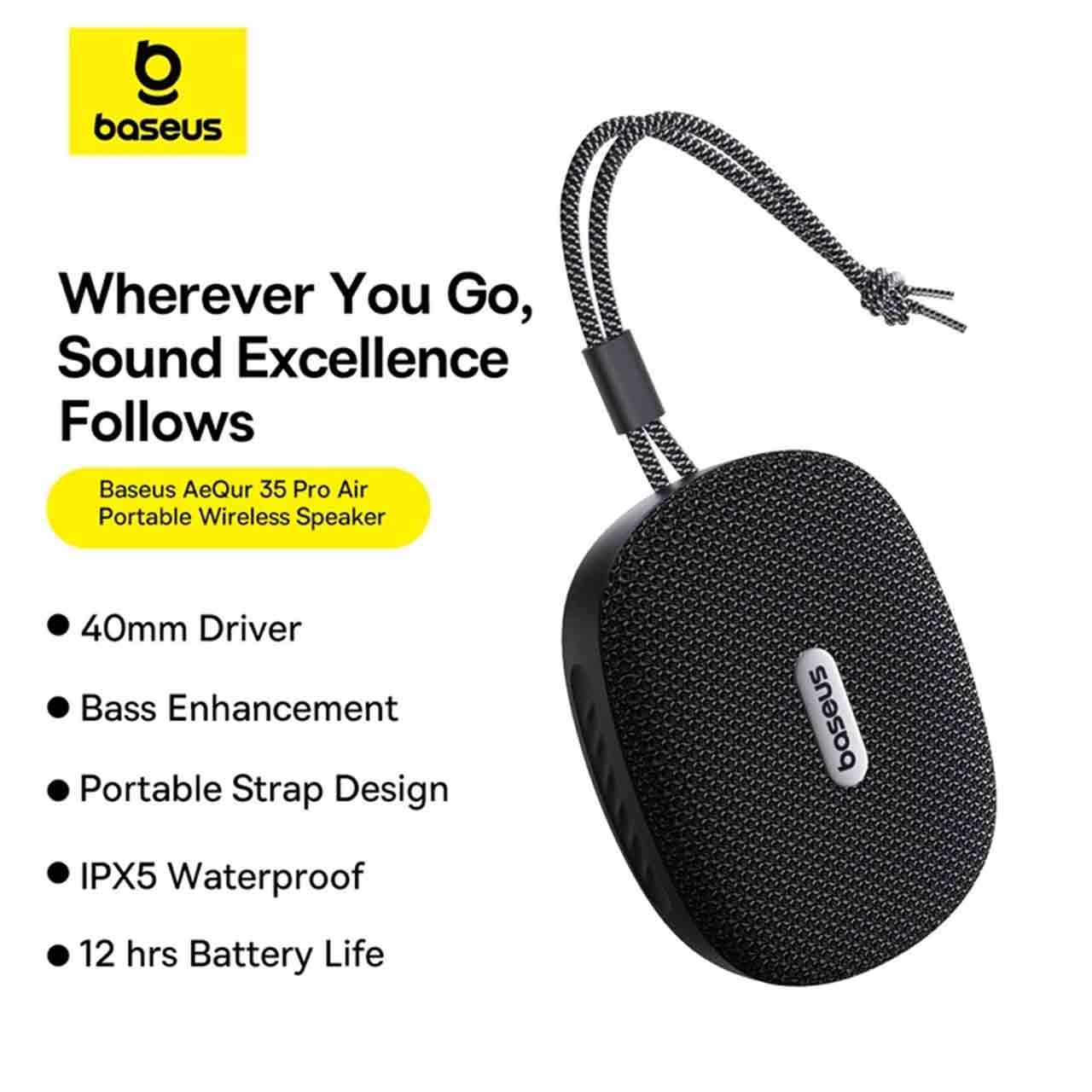 اسپیکر بلوتوثی Baseus مدل AeQur 35 Pro مشکی با گارانتی