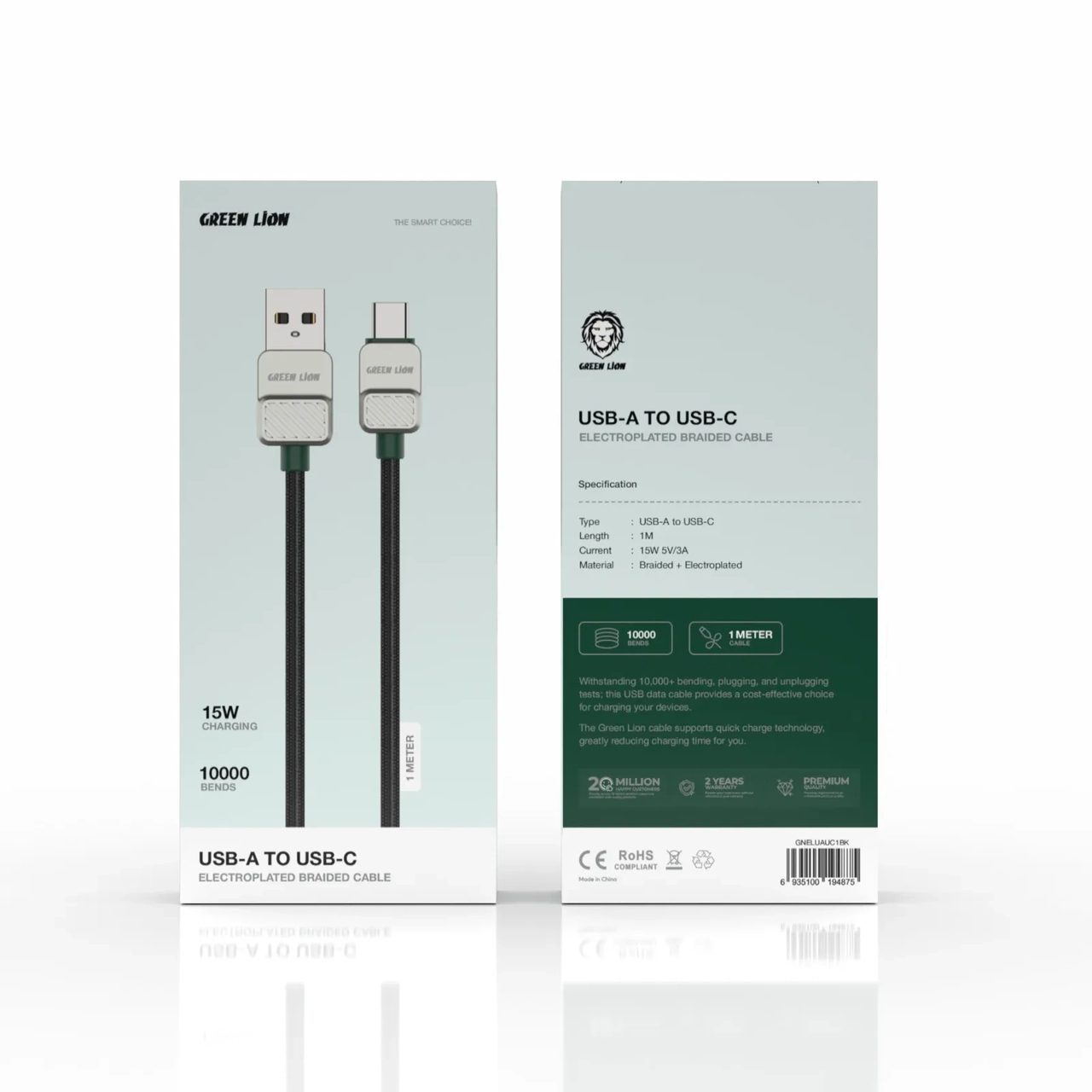 کابل شارژ فست USB-A به Type-C گرین لاین مدل GNELUAUC1BK مشکی 1 متری