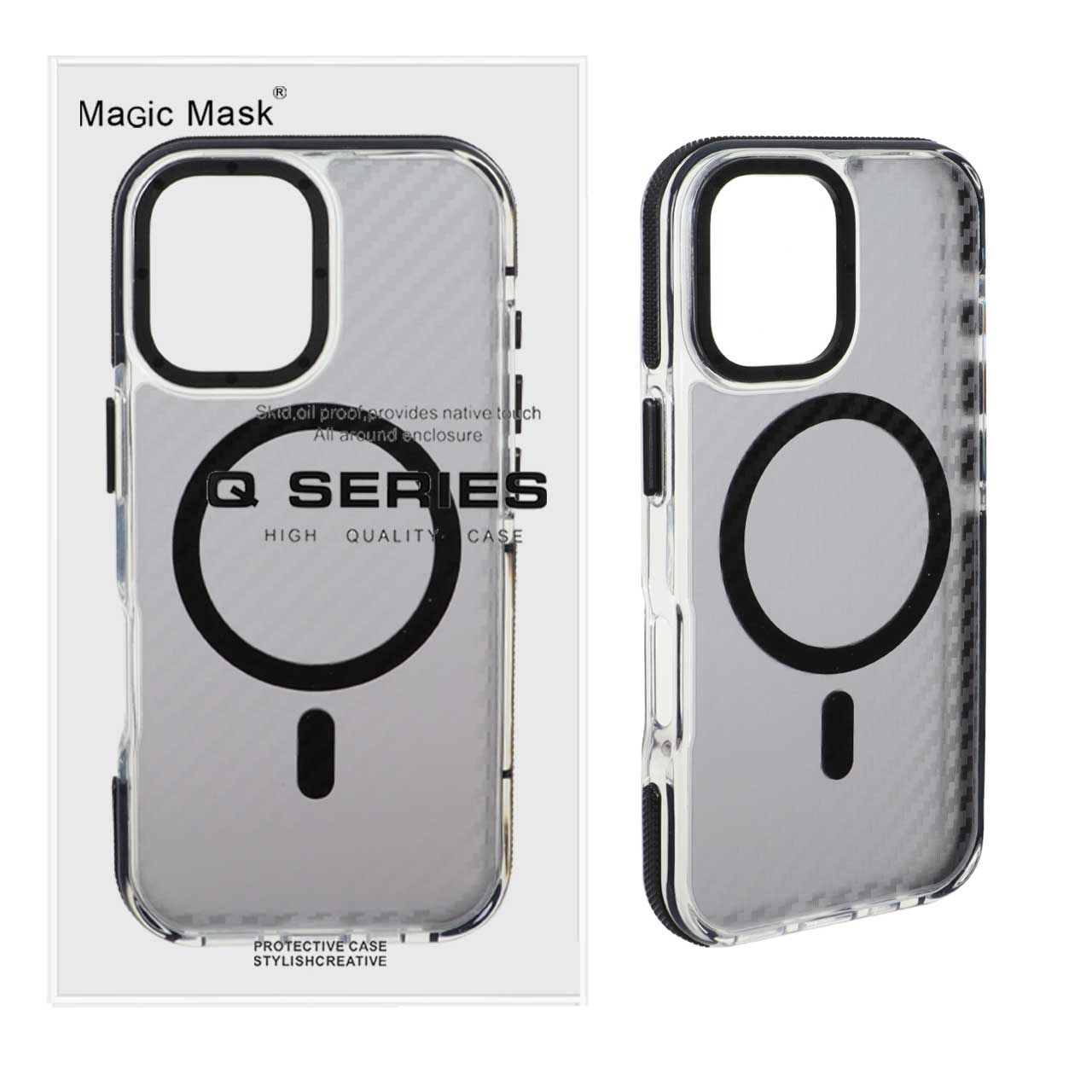 قاب اورجینال Q Series پشت کربن MagSafe برای Apple iPhone 17 - مشکی