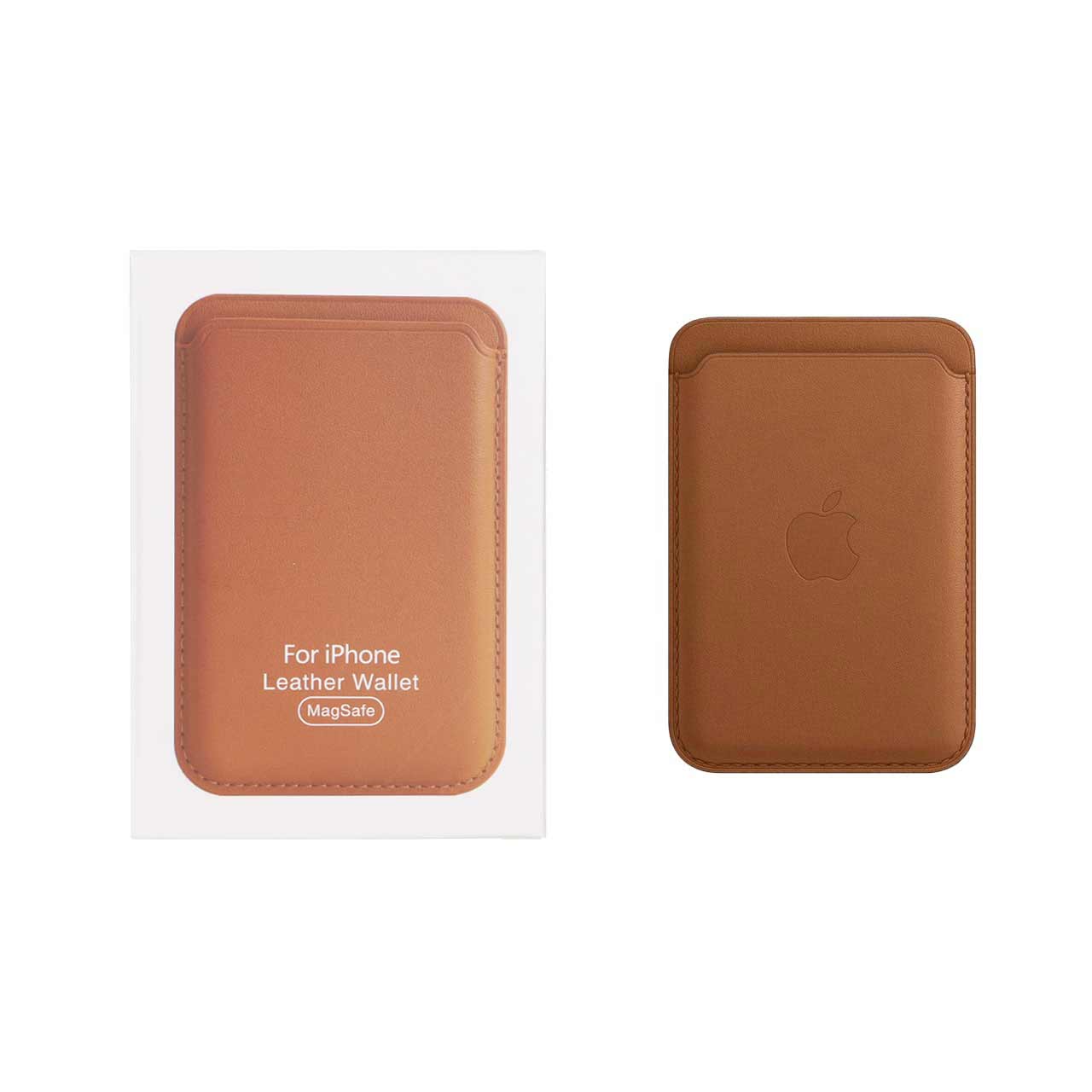 جاکارتی چرمی مگ‌سیف اپل Leather Wallet قهوه‌ای پک‌دار