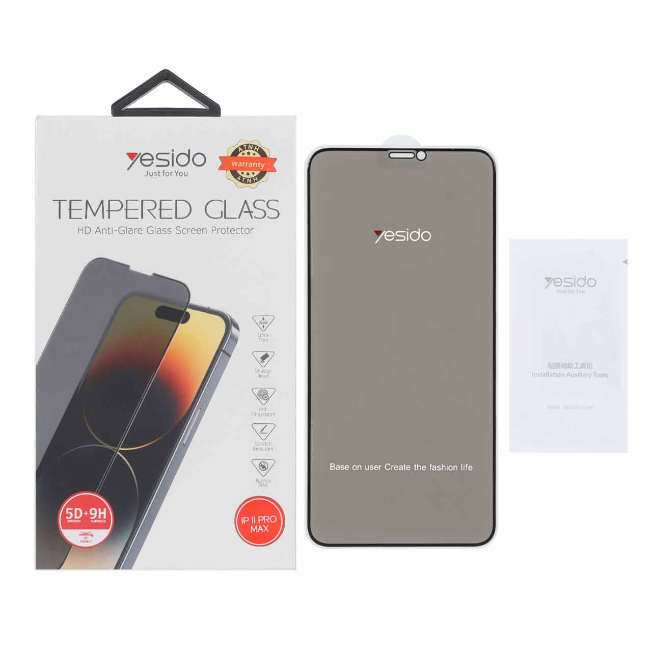 محافظ صفحه نمایش شیشه ای حریم خصوصی Yesido مدل Tempered Glass مناسب برای آیفون 11 پرو مکس، آیفون ایکس مکس و آیفون ایکس اس مکس