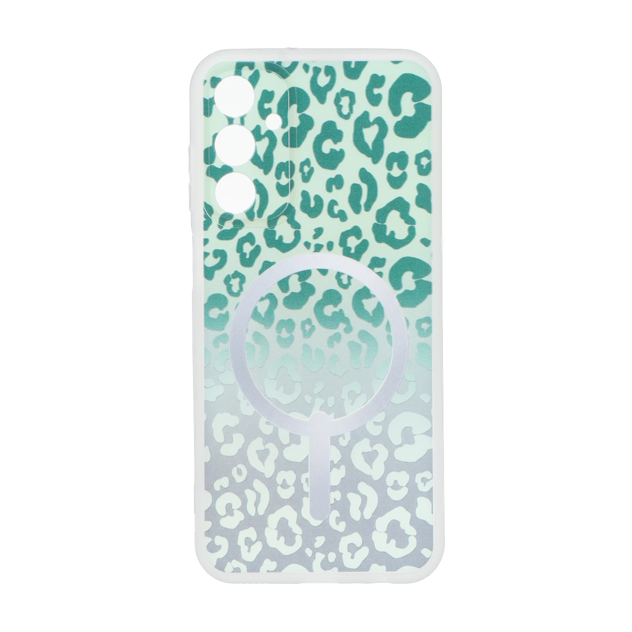 قاب ژله ای پلنگی طرح مگ سیف دور مات محافظ لنزدار Samsung Galaxy A15 - سبز