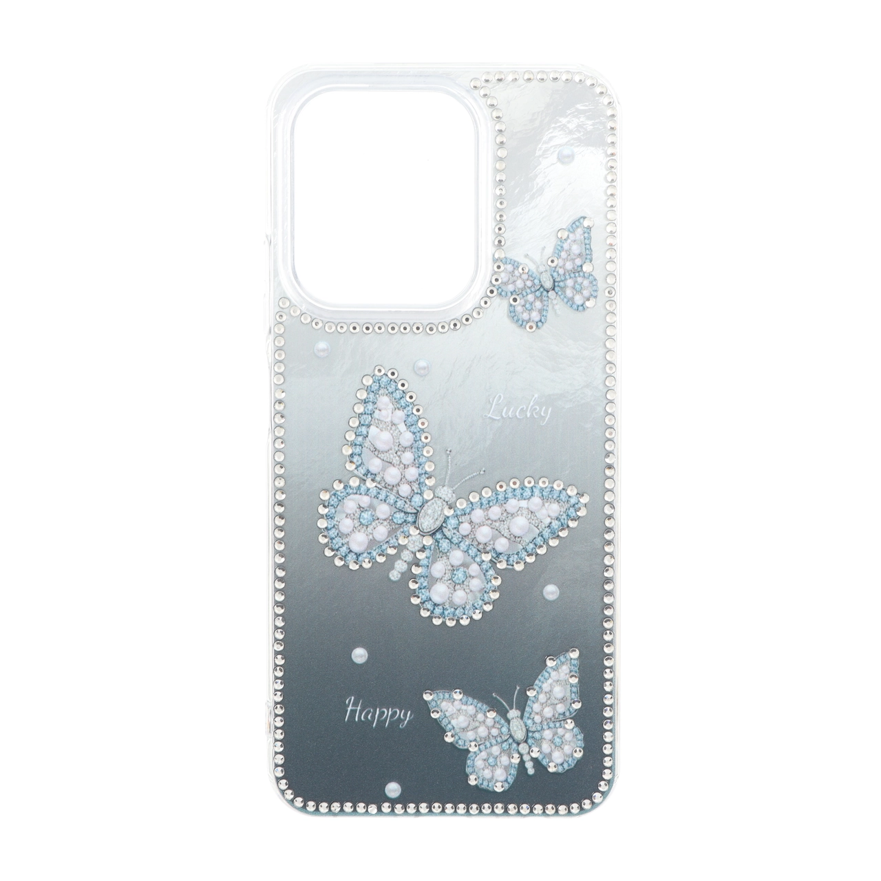 قاب اطلسی طرح Butterfly نگین‌دار مناسب برای شیائومی ردمی 15C / پوکو C85 - آبی