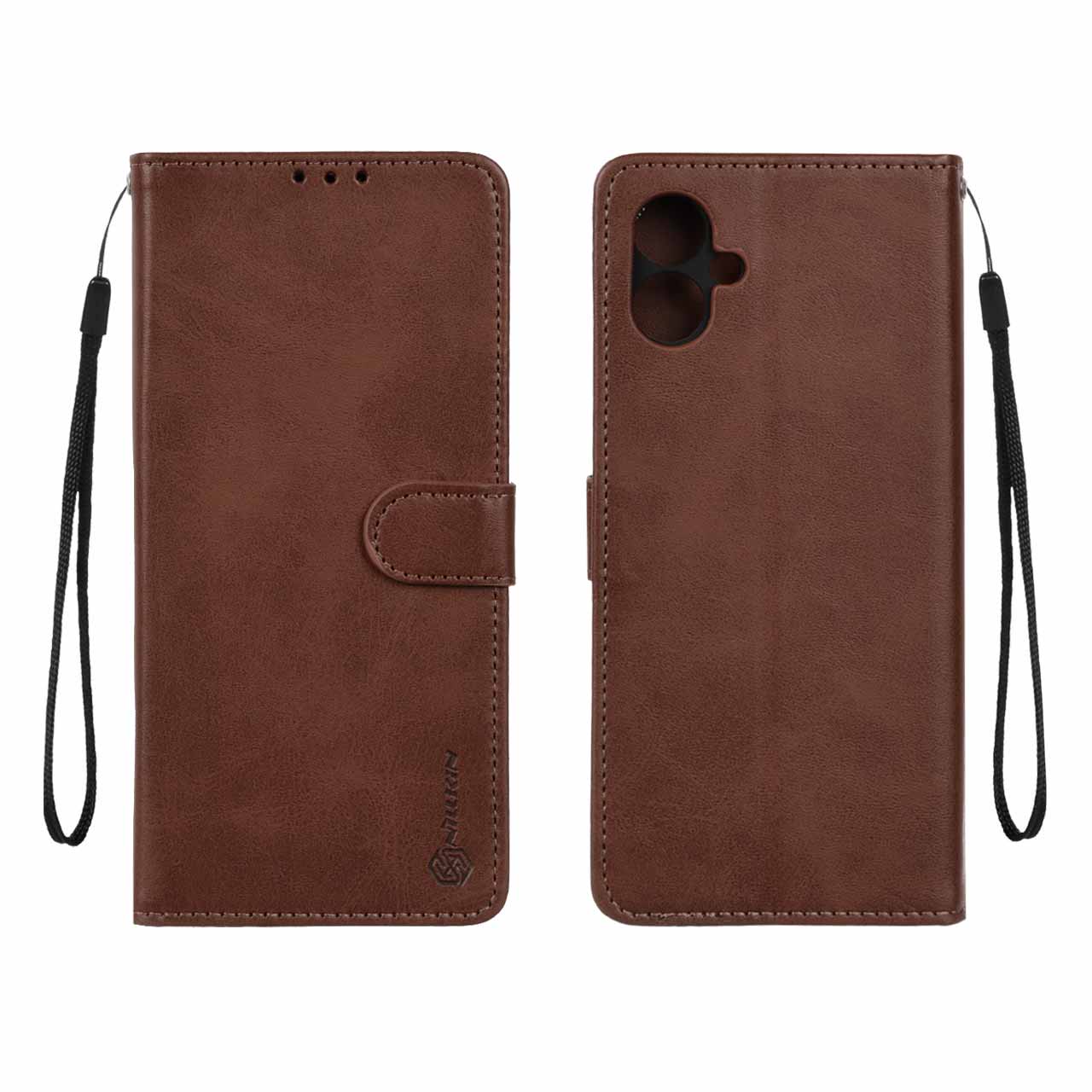کیف کلاسوری چرمی مگنتی نیلکین Nillkin CamShield Leather مناسب برای سامسونگ گلکسی A06 - قهوه ای