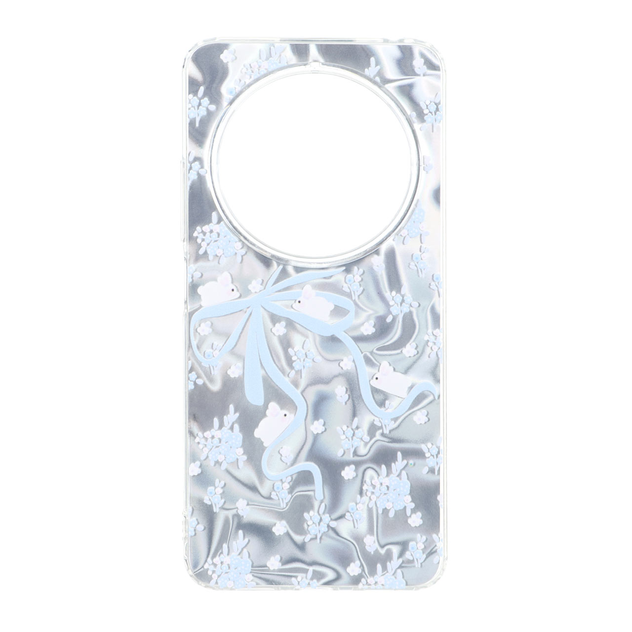 قاب طرح Silver Cloud خرگوش و گل دور ژله ای مناسب برای شیائومی ردمی 14C / ردمی A4 / پوکو C75