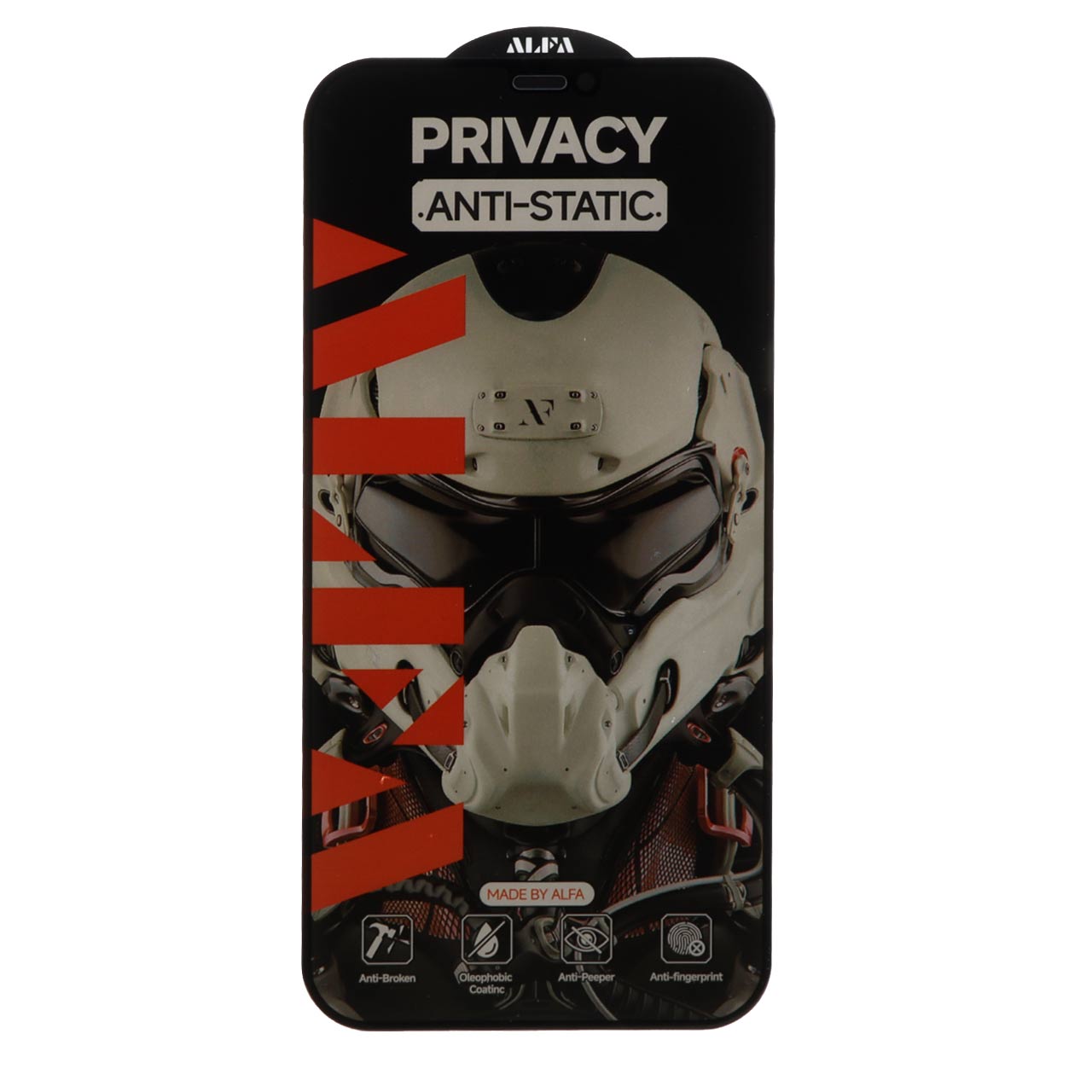 محافظ صفحه نمایش شیشه ای Full Cover ALFA Anti Static Privacy مناسب برای آیفون 12 پرو مکس