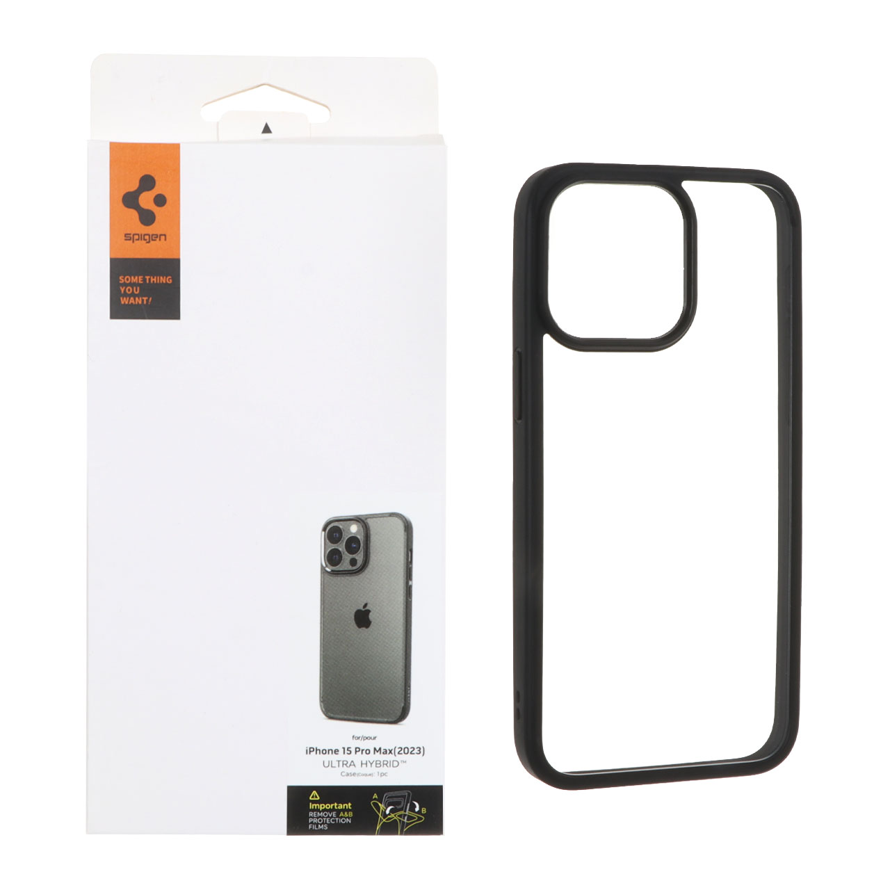 قاب اورجینال Spigen ULTRA HYBRID شفاف مشکی مناسب برای آیفون 15 پرو مکس