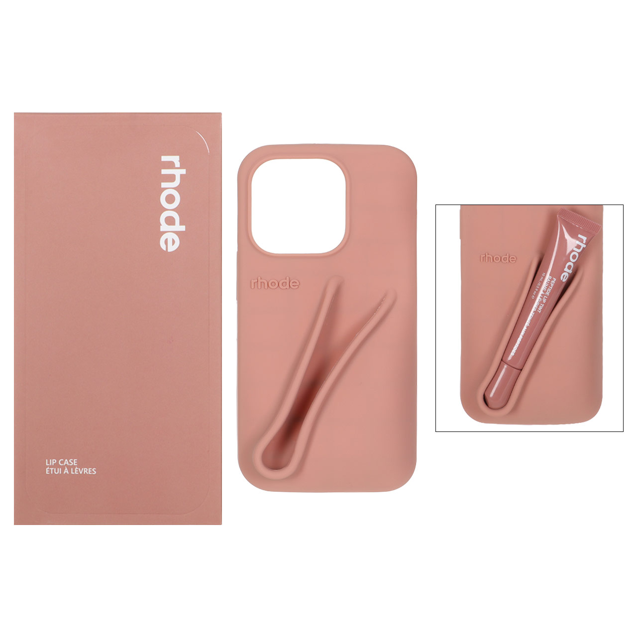 قاب سیلیکونی پاک کنی اورجینال rhode با ست لیپ گلاس Apple iPhone 13 Pro - کرم نارنجی