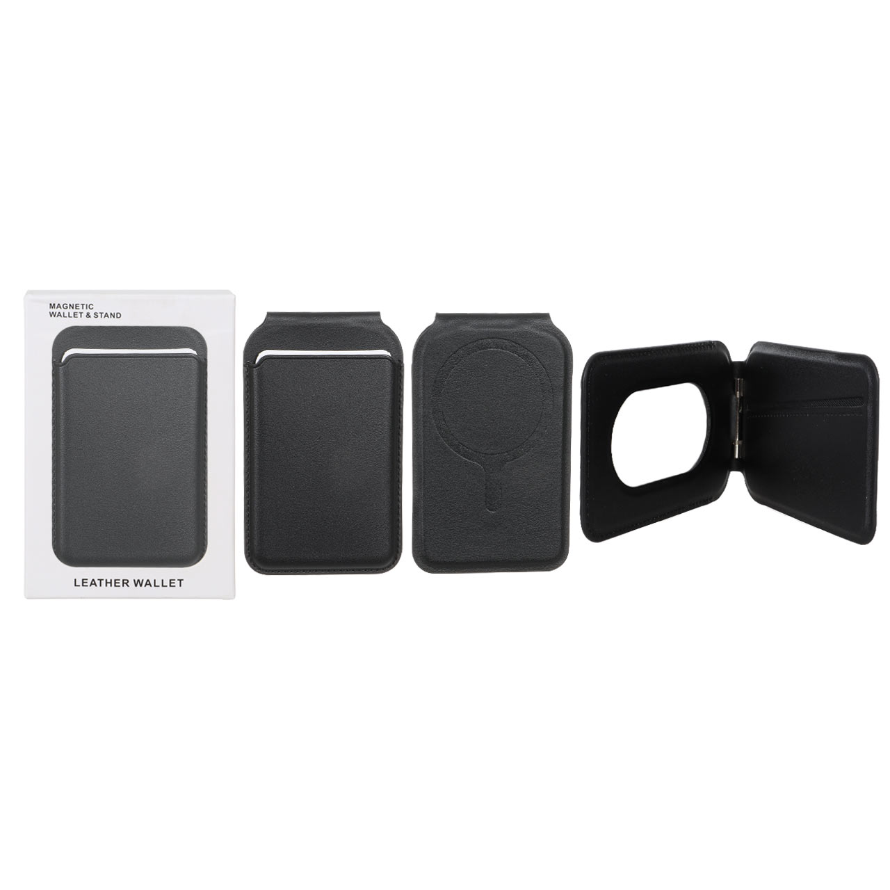 جاکارتی چرمی مگ سیف Leather Wallet اپل با قابلیت استند شو - مشکی