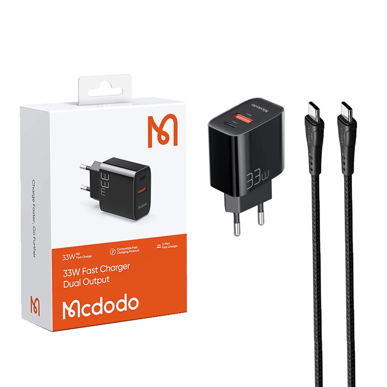 شارژر فست شارژ دو پورت Mcdodo CH-092 33W به همراه کابل Type-C To Type-C مشکی