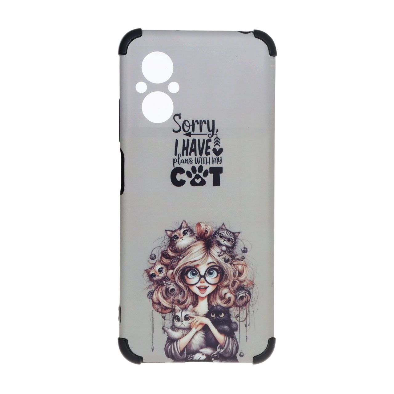 قاب طرح دختر و گربه با متن Sorry I have plans with my cat بامپردار مناسب برای شیائومی پوکو M5