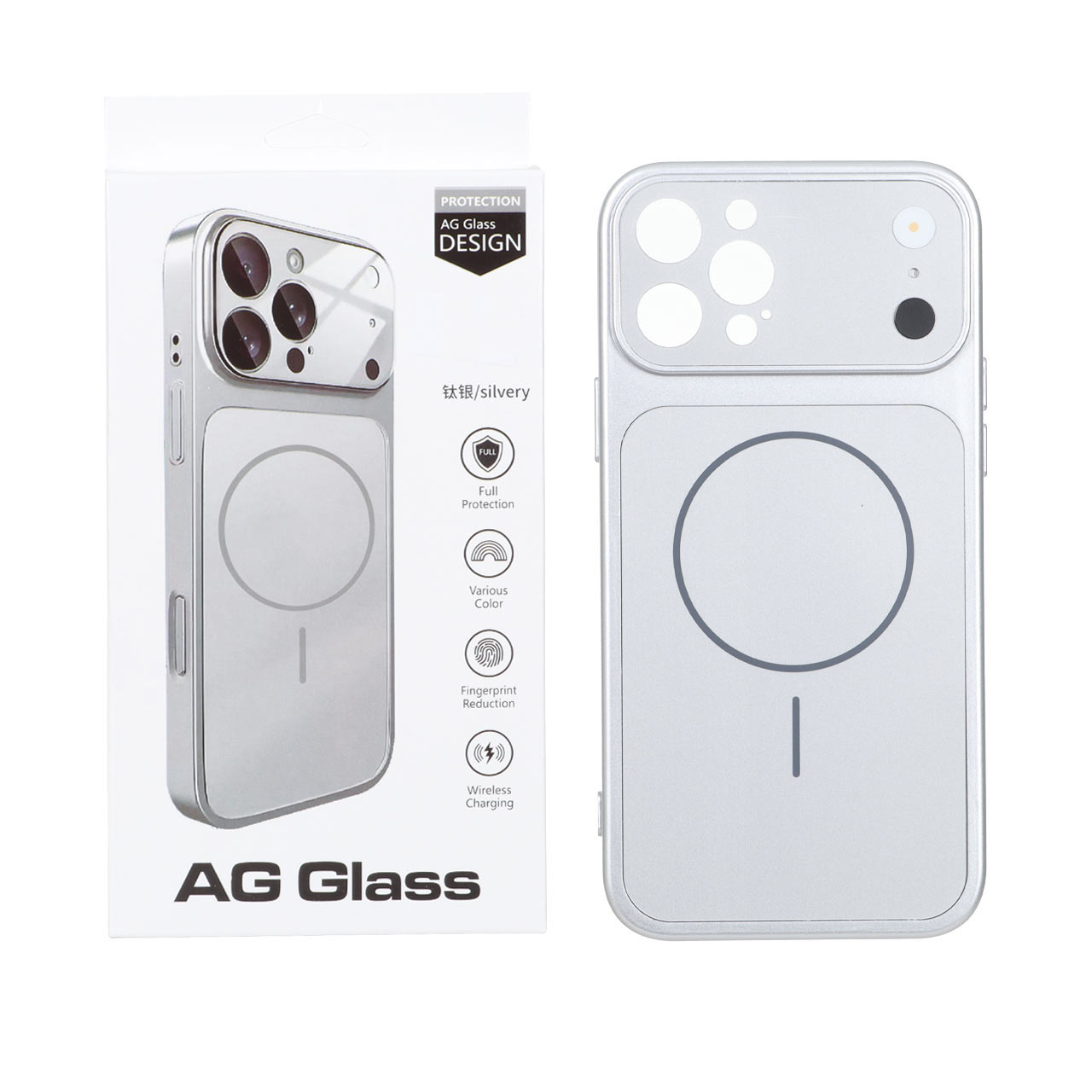 قاب اورجینال AG Glass مگ سیف محافظ لنز شیشه ای نقره ای مناسب برای آیفون 13 پرو
