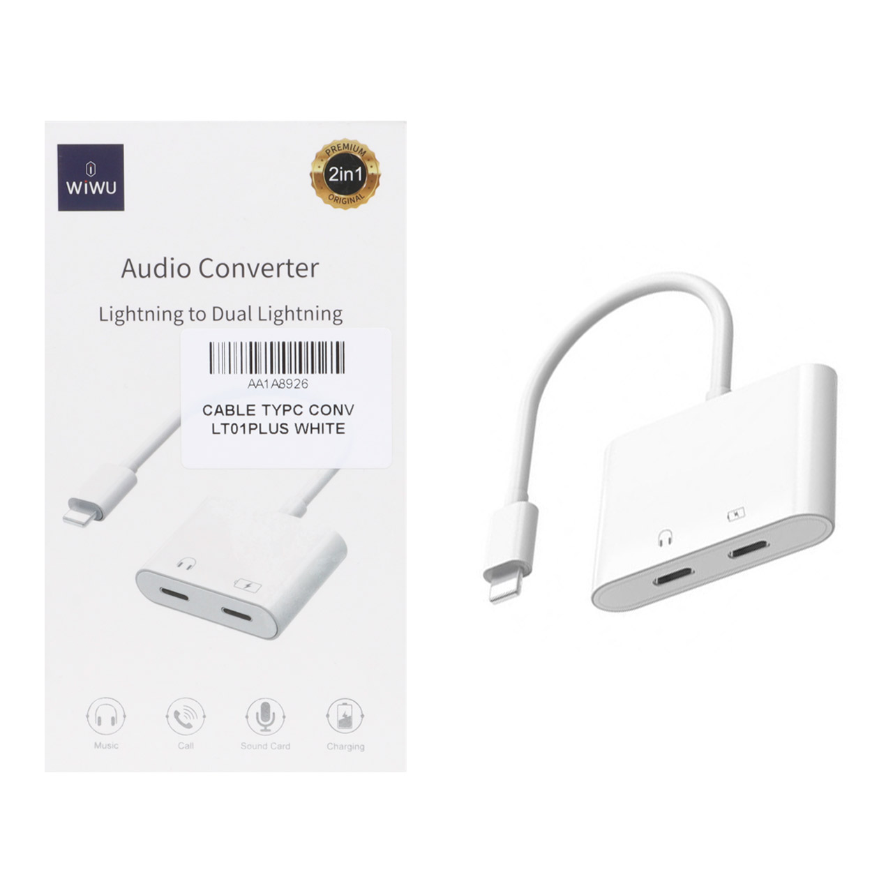 تبدیل 2 به 1 آیفون Wiwu مدل LT01PLUS - سفید
