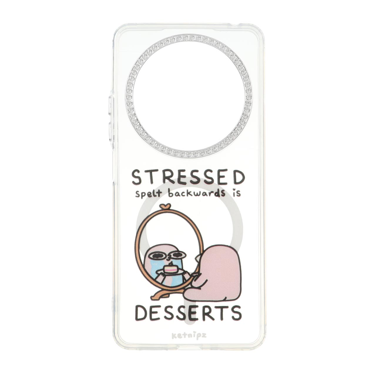 قاب طرح مگ سیف نگین دار (STRESSED) ژله ای شفاف دور لنز مناسب برای شیائومی ردمی 14C، ردمی A4 و پوکو C75