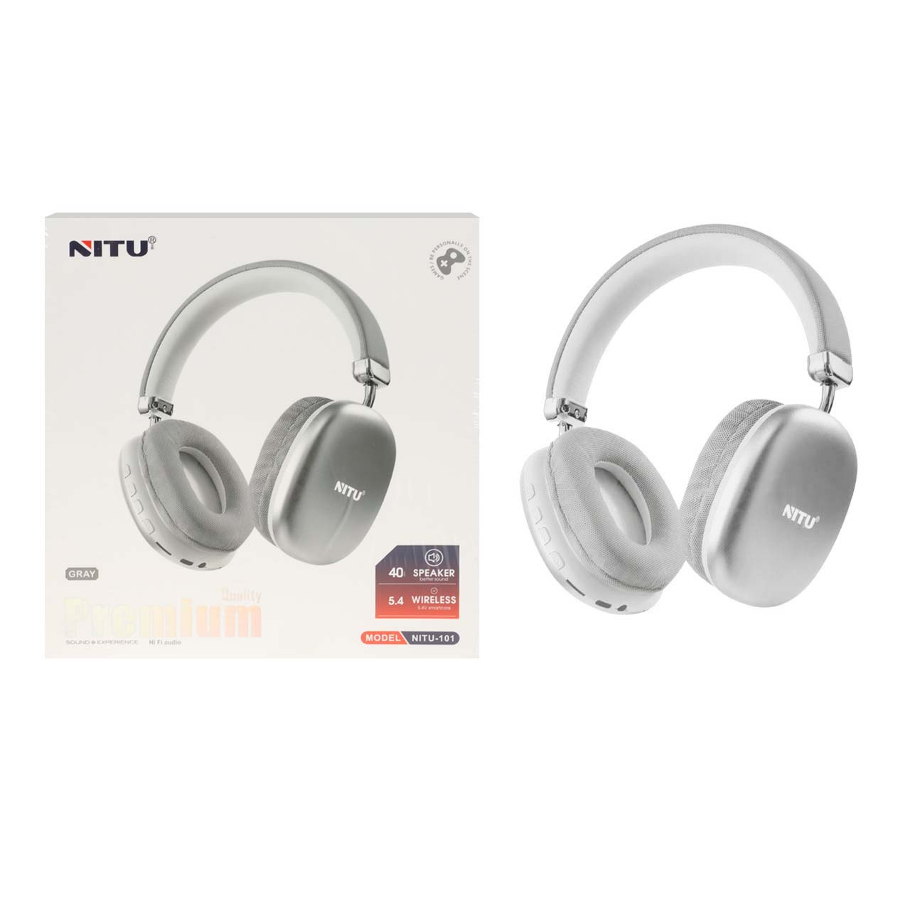 هدفون بلوتوثی و با سیم Nitu مدل Nitu-101 رنگ طوسی