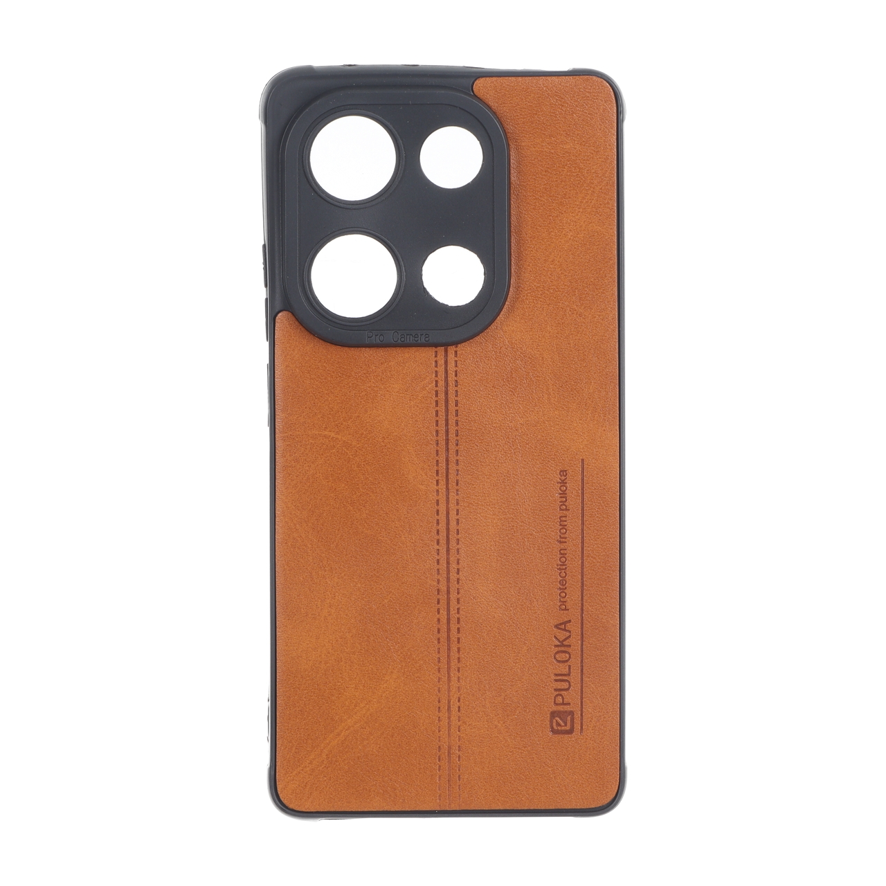 قاب Puloka طرح چرم دوخت دار محافظ لنزدار Xiaomi Redmi Note 14S / Note 13 Pro 4G / Poco M6 Pro 4G - قهوه ای
