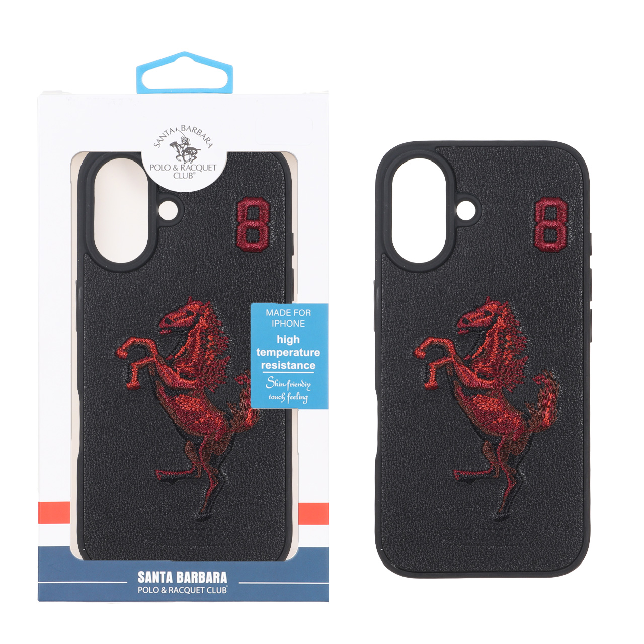 قاب چرمی Santa Barbara Polo طرح اسب پولو و عدد 8 مناسب برای آیفون 16