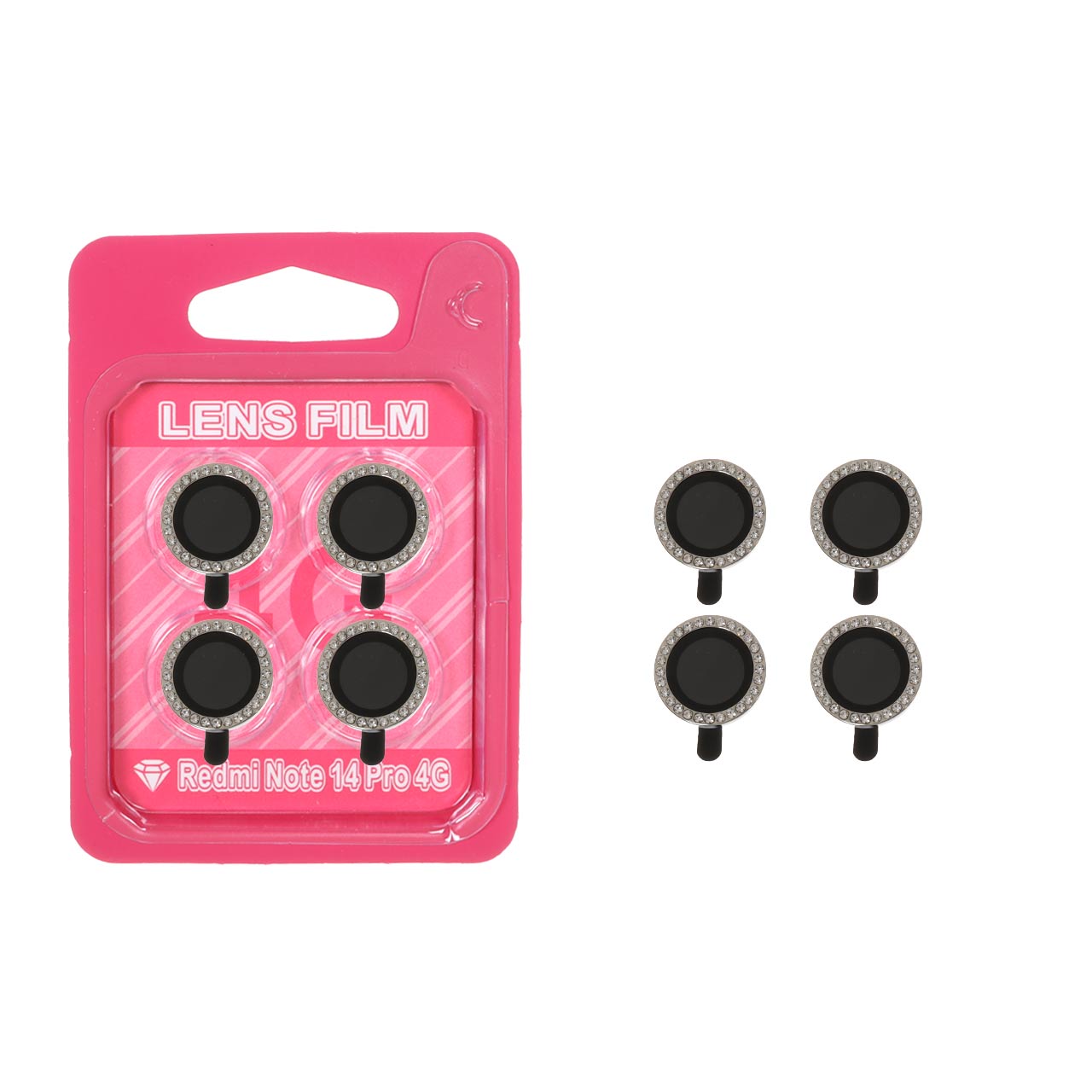 محافظ لنز رینگی اورجینال نگین دار نقره ای مناسب برای شیائومی ردمی نوت 14 پرو 4G/5G و ردمی نوت 14 پرو پلاس 5G و پوکو X7 5G
