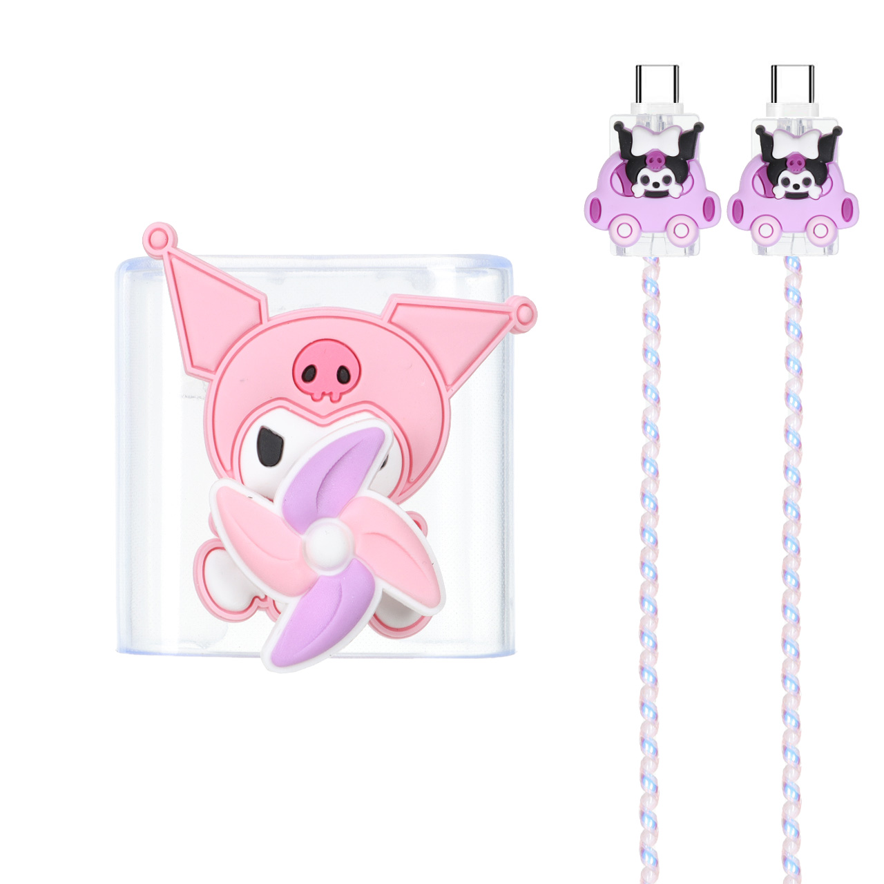 ست محافظ کابل و آداپتور فانتزی طرح My Melody و Kuromi با اسپینر مناسب برای شارژر اپل 25 وات