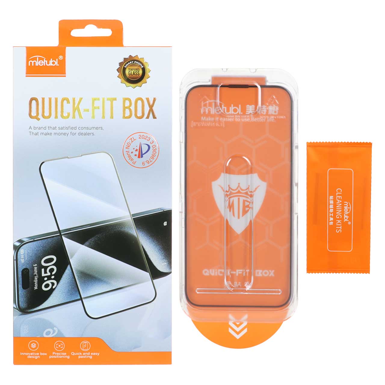 محافظ صفحه نمایش شیشه‌ای Mietubl مدل Quick Fit Box مناسب برای آیفون 13 و آیفون 14