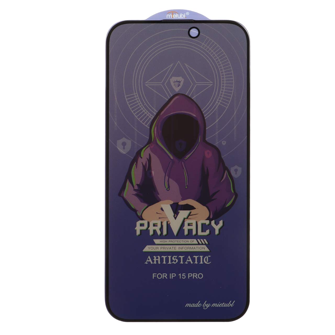 محافظ صفحه نمایش شیشه ای فول کاور Mietubl Anti Static Privacy مناسب برای آیفون 15 پرو
