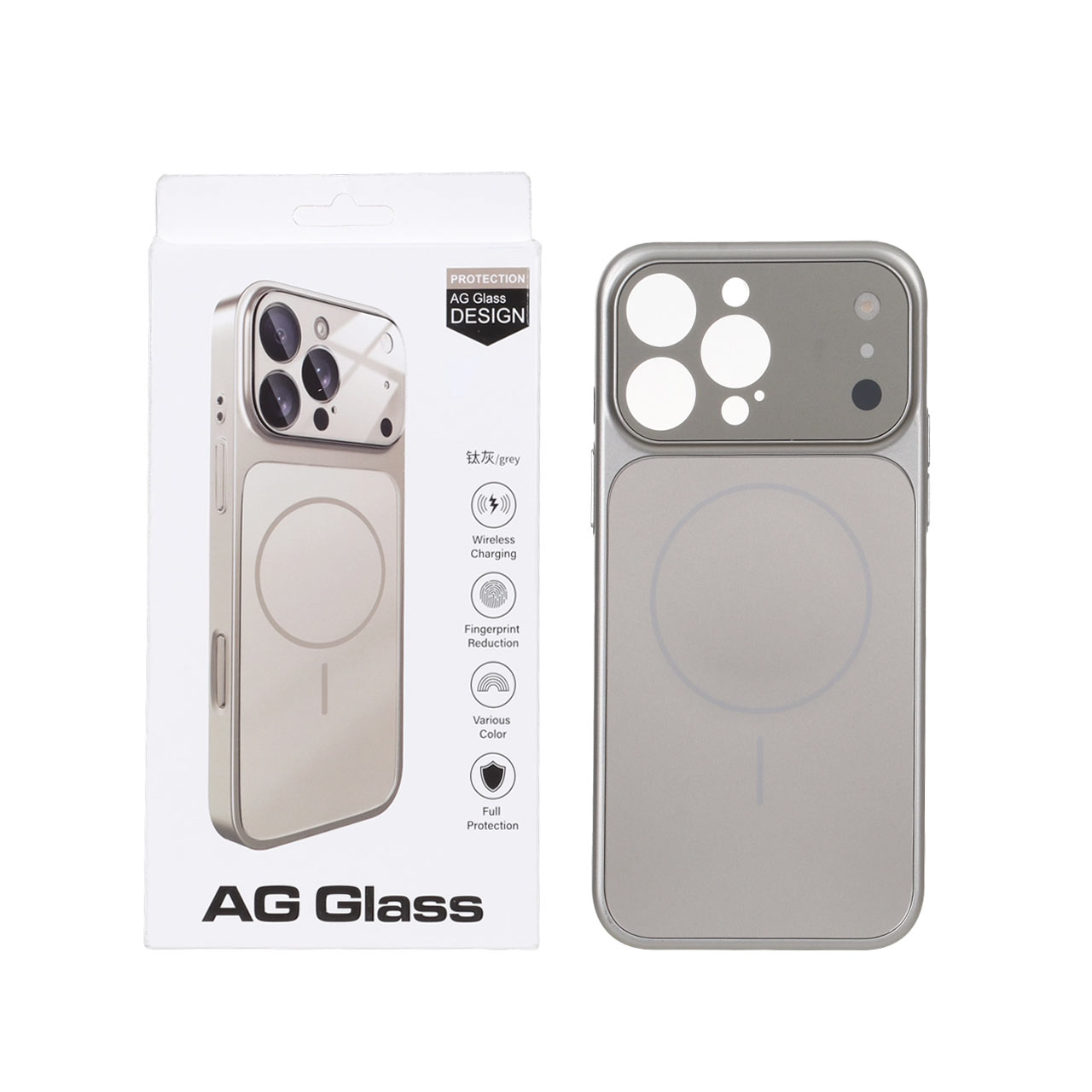 قاب AG Glass محافظ لنز برجسته شیشه ای مگ سیف مناسب برای آیفون 16 پرو خاکستری