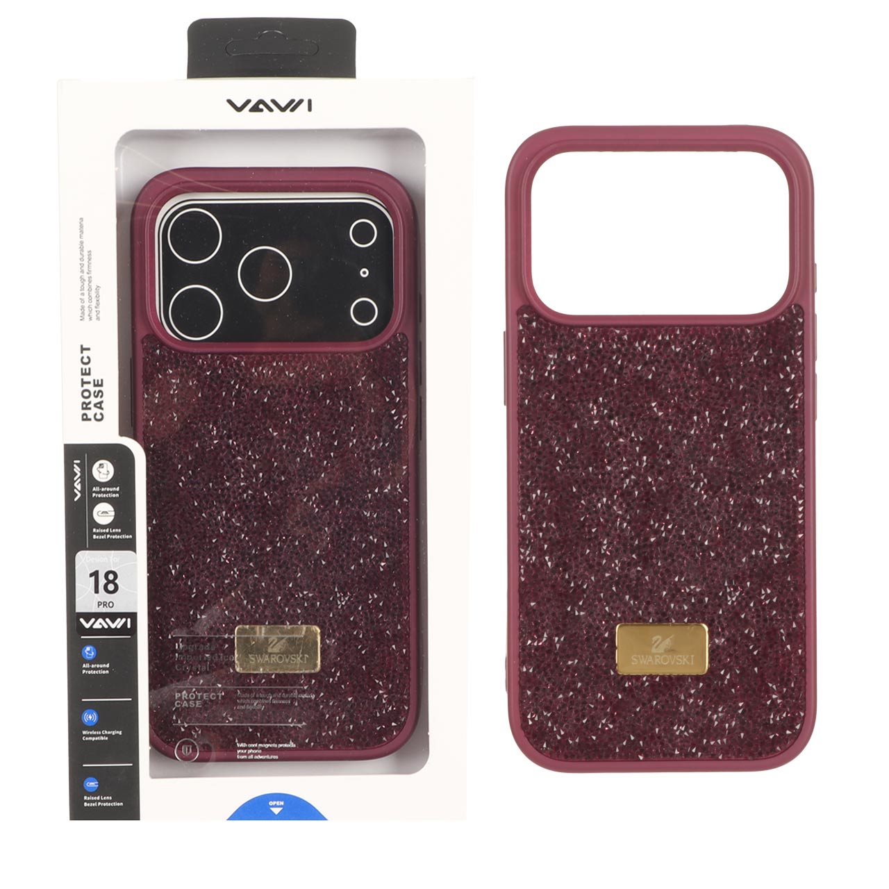 قاب اوجینال Swarovski Vawi مدل Apple iPhone 17 Pro / iPhone 18 Pro - زرشکی (پک دار) - MPS
