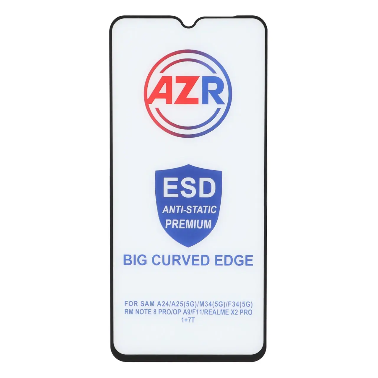 محافظ صفحه نمایش شیشه ای AZR مدل Big Curved ESD Anti-Static مناسب برای Samsung Galaxy A15/A25/A24/M34/F34، Redmi Note 8 Pro، Oppo A9/F11 و Realme X2 Pro/OnePlus 7/7T