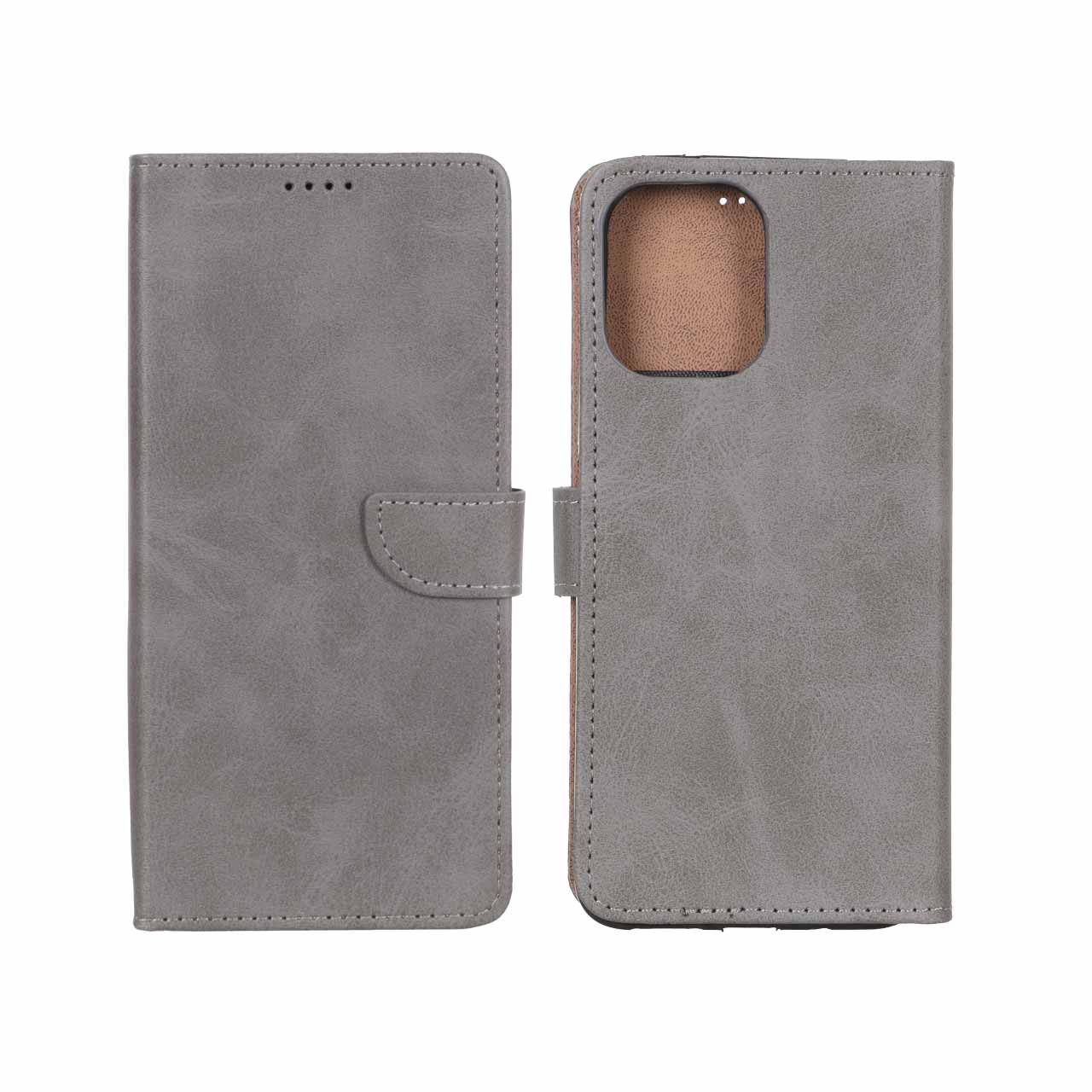 کیف کلاسوری چرمی مگنتی خاکستری مناسب برای شیائومی ردمی 12 و پوکو M6 پرو 5G