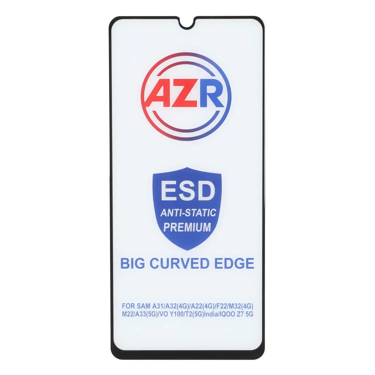 محافظ صفحه نمایش شیشه‌ای AZR مدل Big Curved ESD Anti Static مناسب برای سامسونگ گلکسی A31, A32, A33, A22, M32, M22 و F22