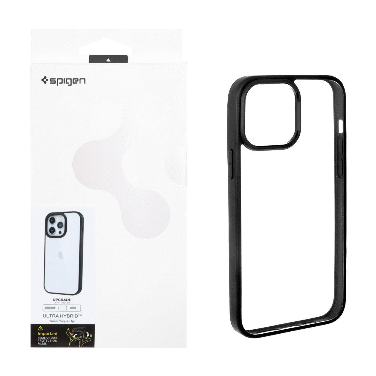 قاب اورجینال Spigen مدل Ultra Hybrid شفاف مشکی با توری اسپیکر فلزی مناسب برای آیفون 13 پرو مکس