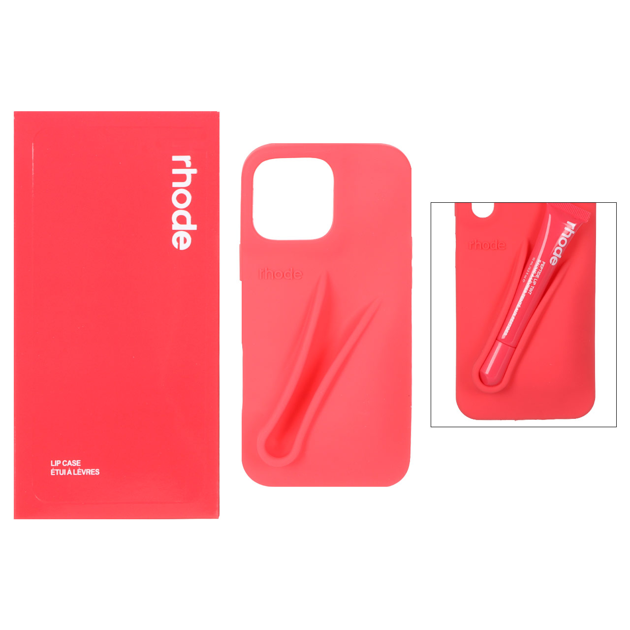 قاب سیلیکونی پاک کنی اورجینال rhode با ست لیپ گلاس Apple iPhone 16 Pro Max - قرمز