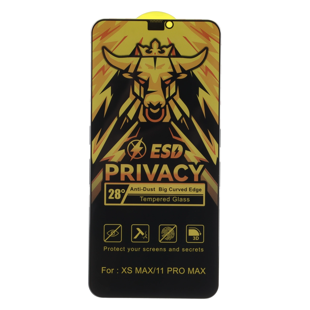 محافظ صفحه نمایش حریم شخصی گلس Bull Privacy ESD مناسب برای آیفون 11 پرو مکس / آیفون XS مکس