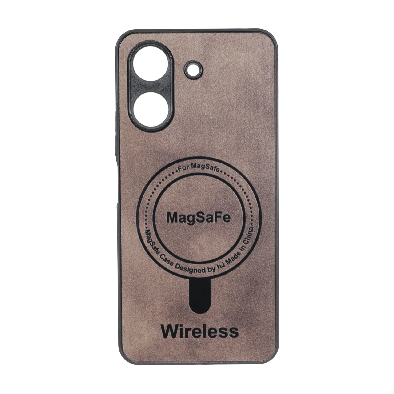 قاب Wireless طرح مگ سیف محافظ لنز برجسته چرمی مناسب برای شیائومی ردمی 13C و پوکو C65 - قهوه ای