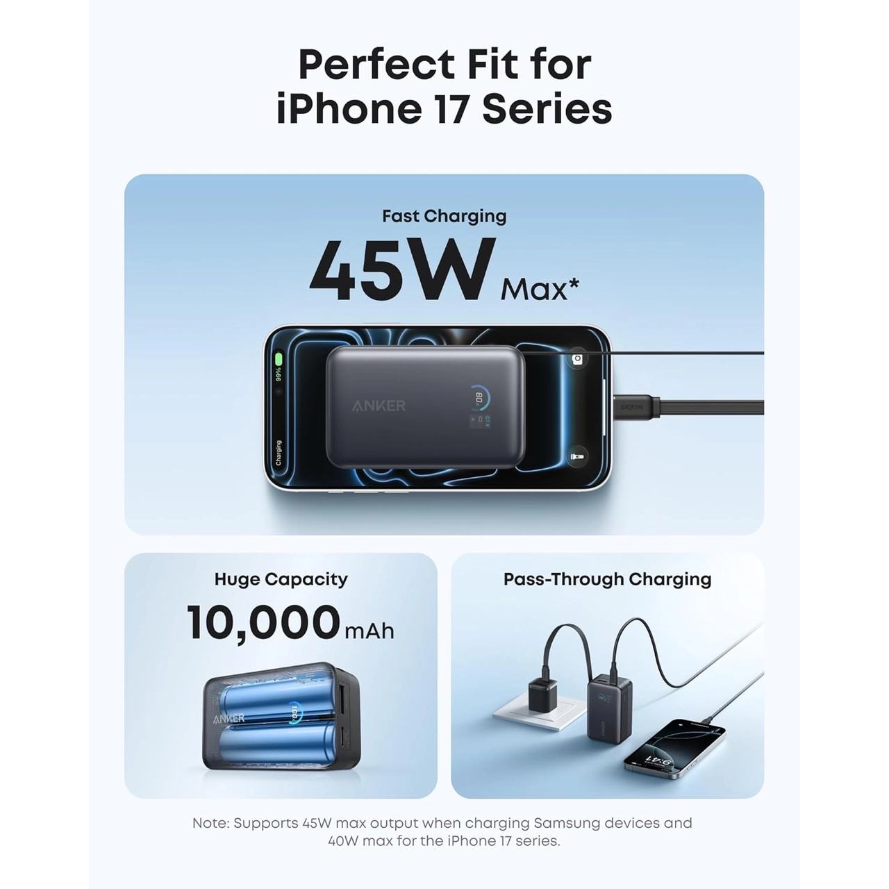 پاوربانک فست شارژ Anker 10000mAh مدل A1638H11 45W مشکی