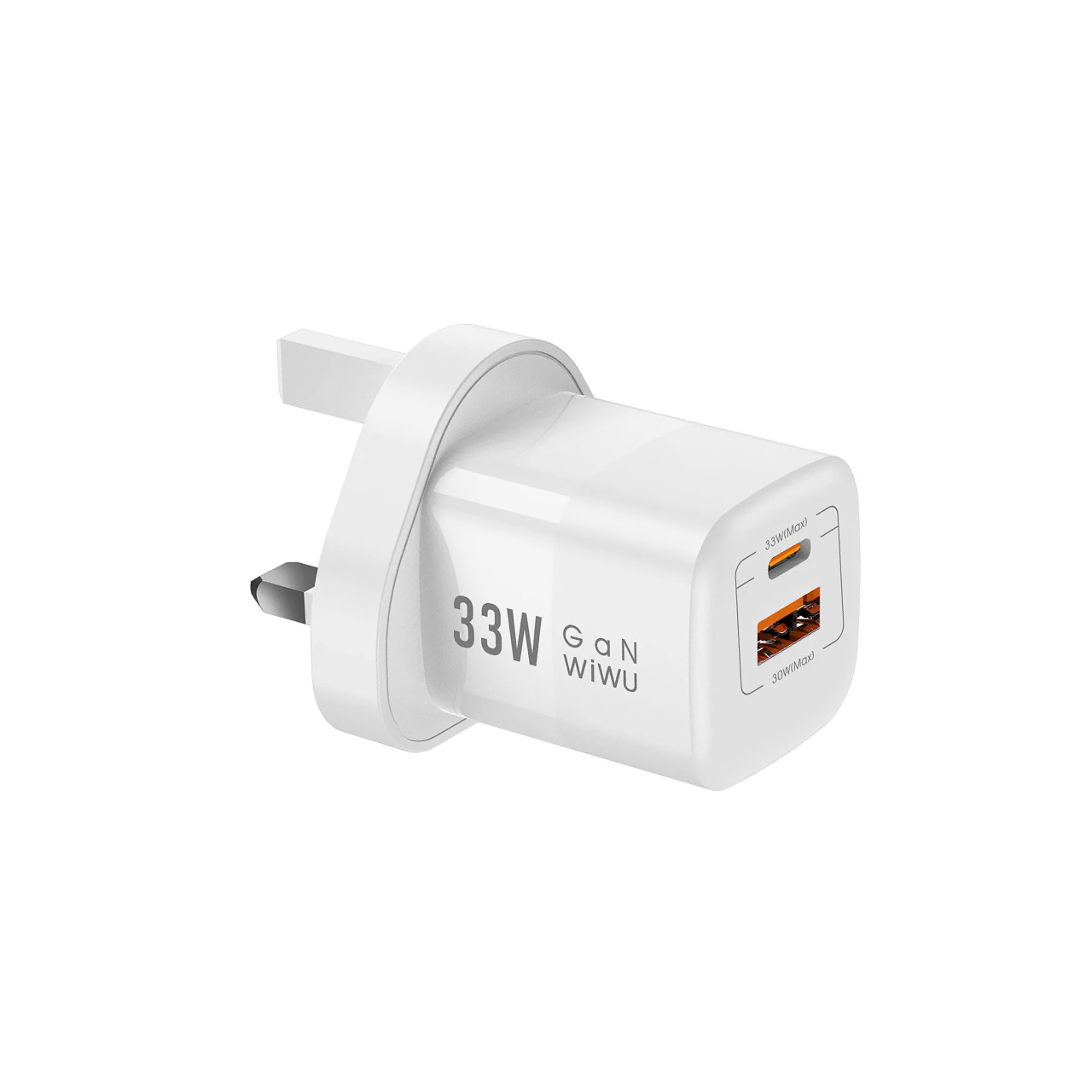 شارژر دیواری 33 وات سه پین فست و PD دو پورت Wiwu مدل U008UK - سفید
