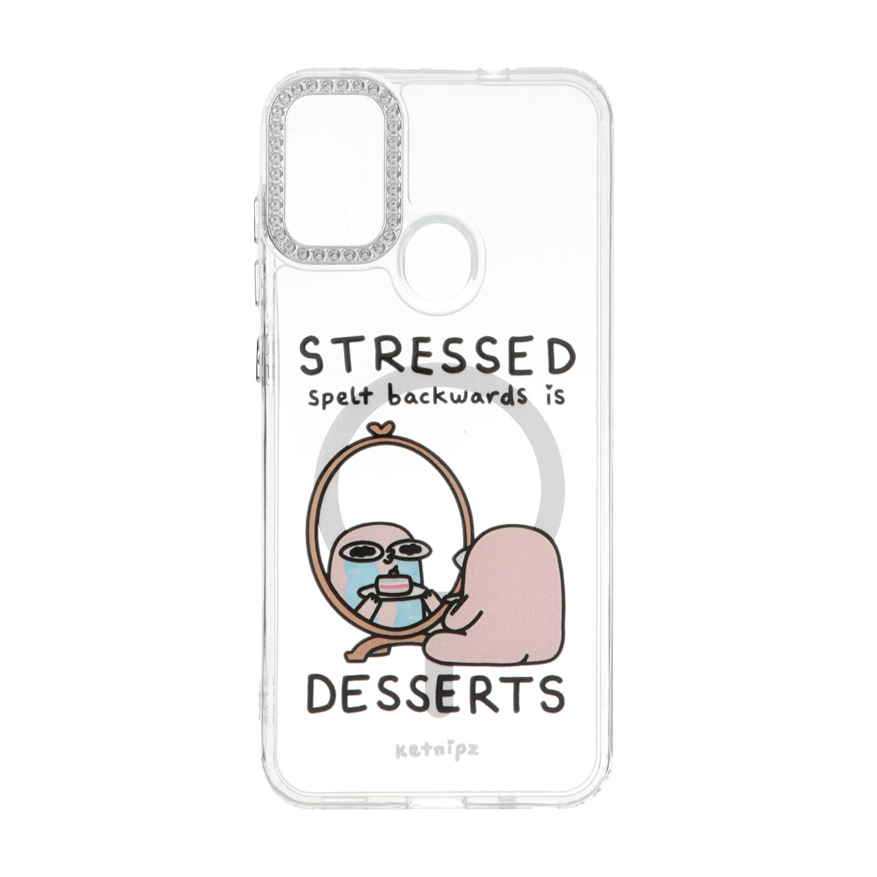 قاب ژله ای شفاف طرح 'STRESSED backwards is DESSERTS' با دور لنز نگین دار و مگ سیف مناسب برای سامسونگ گلکسی A11 و M11