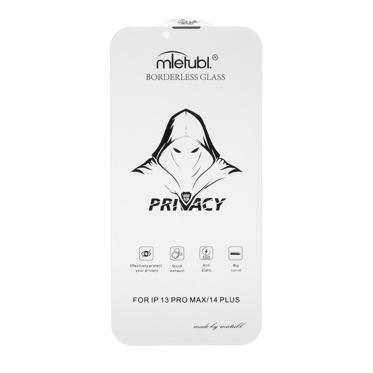 محافظ صفحه نمایش شیشه ای بدون حاشیه Full Cover Mietubl Privacy مدل Apple iPhone 13 Pro Max / iPhone 14 Plus