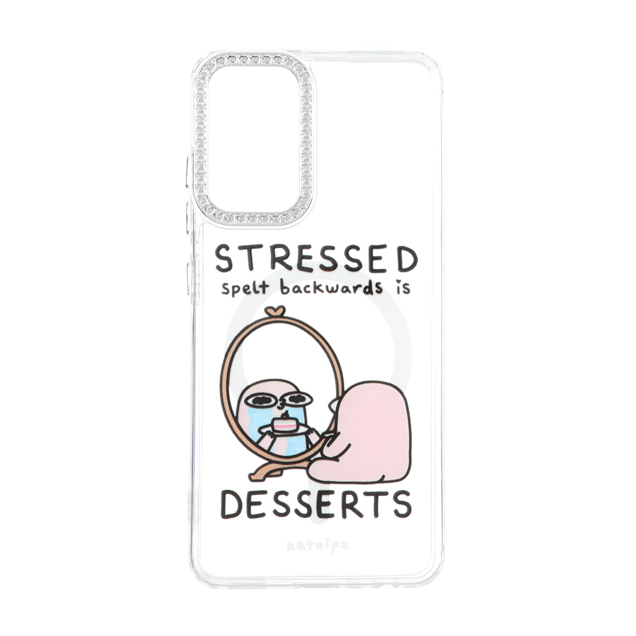 قاب مگ سیف شفاف طرح STRESSED DESSERTS و دور لنز نگین دار مناسب برای سامسونگ گلکسی آ ۳۲ فور جی