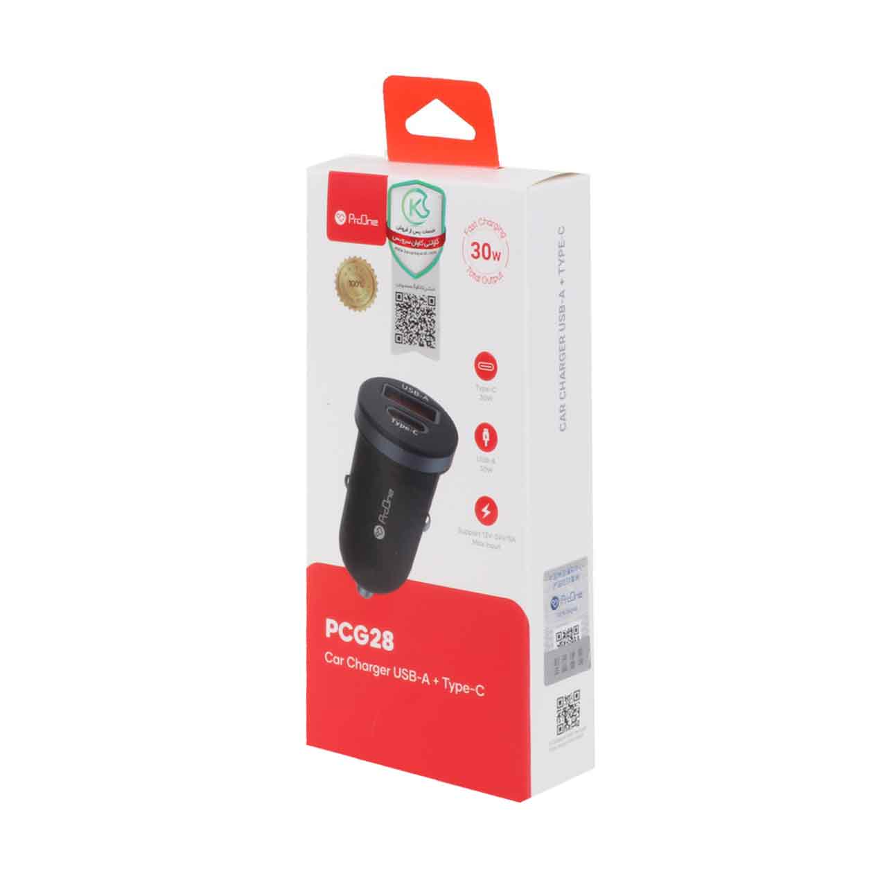 شارژر فندکی فست دو پورت ProOne مدل PCG28 30W