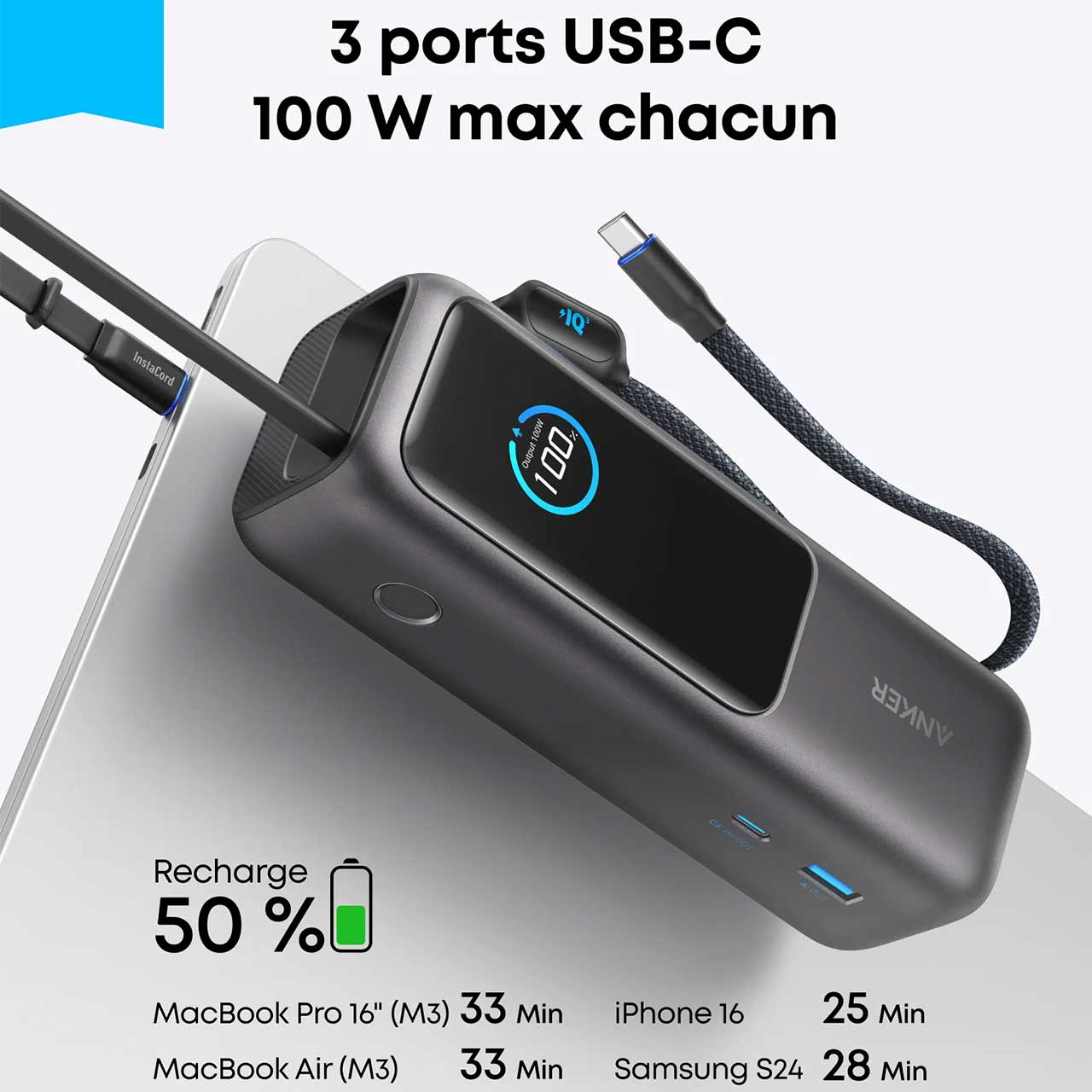 پاوربانک 165 وات 25000 میلی آمپر (PD و فست شارژ) Anker مدل A1695H11 - مشکی