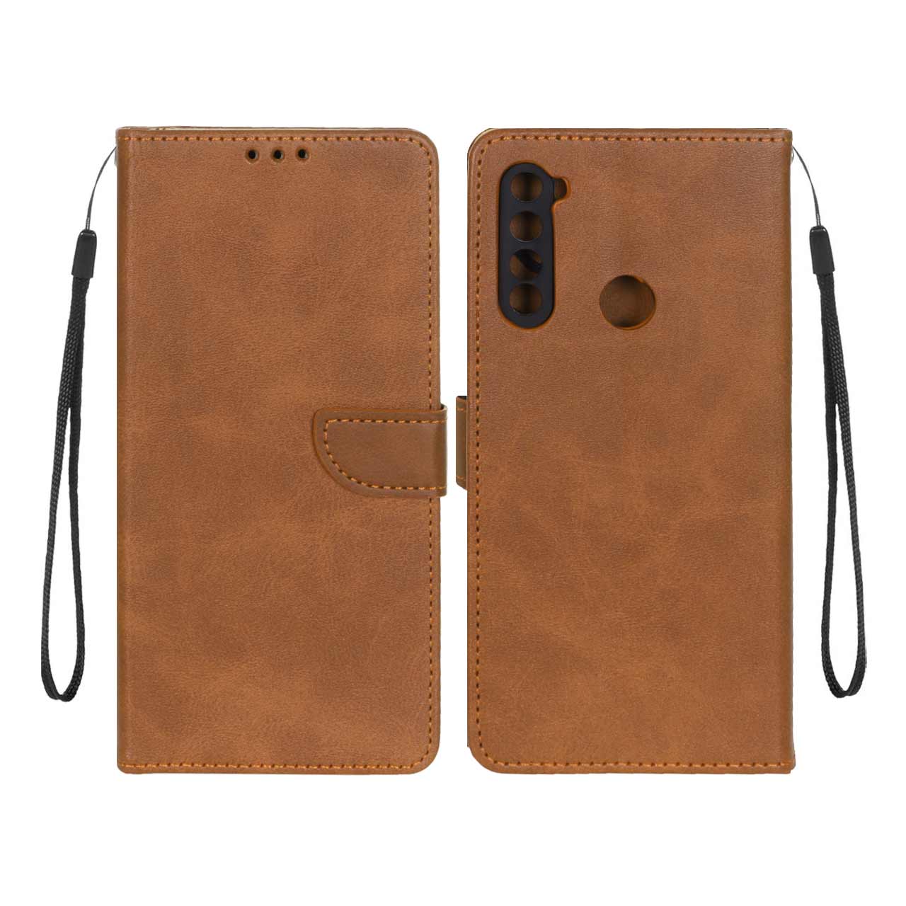 کیف چرمی موبایل مگنتی محافظ لنزدار Xiaomi Redmi Note 8 - عسلی